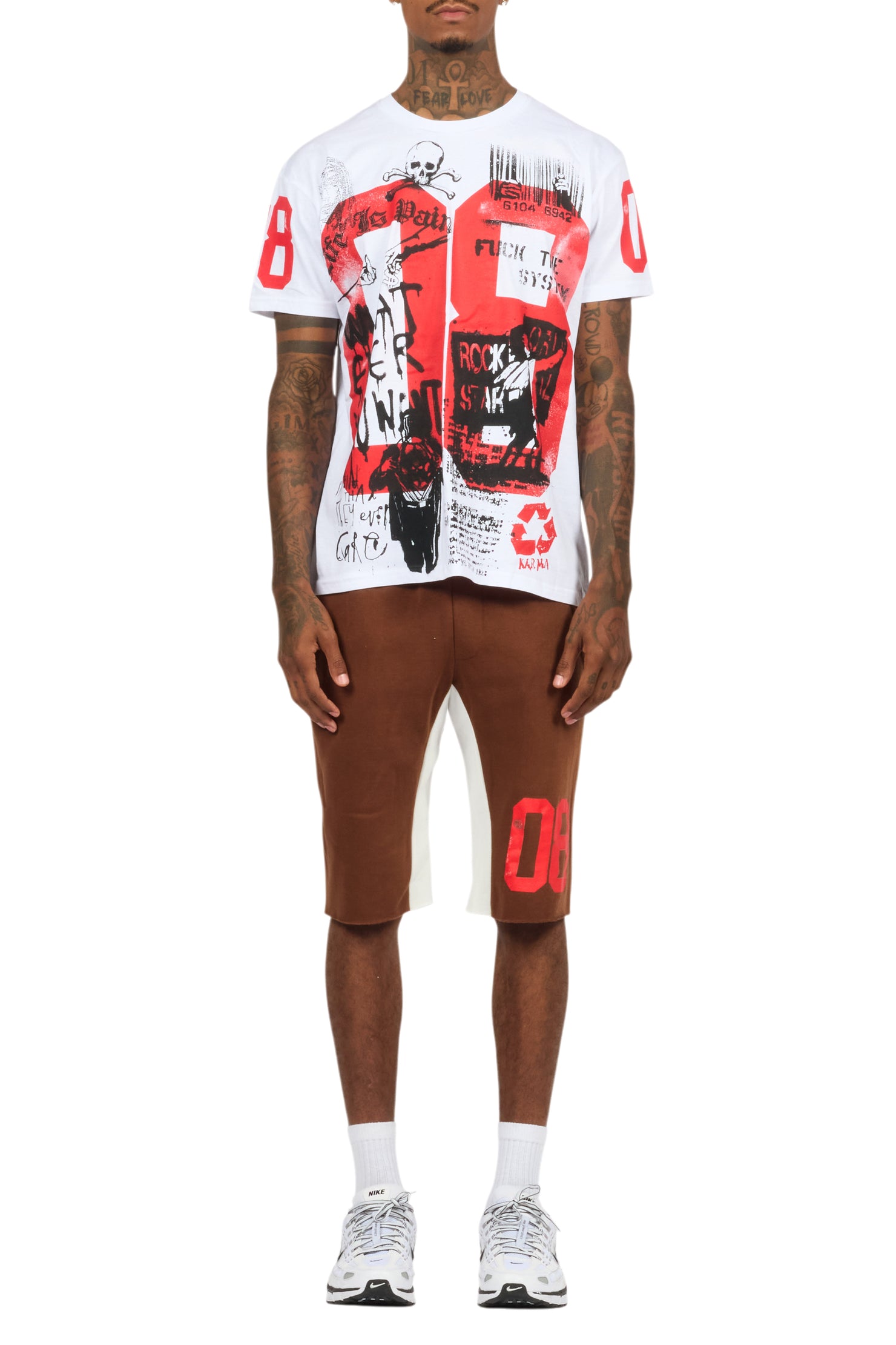 Grill White/Brown Graphic T-Shirt Short Set