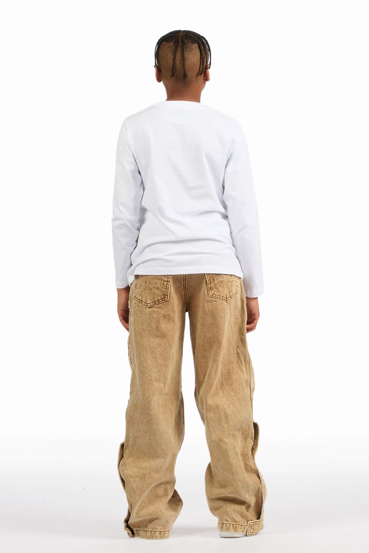 Boys Yuri Beige Baggy Fit Cargo Jean