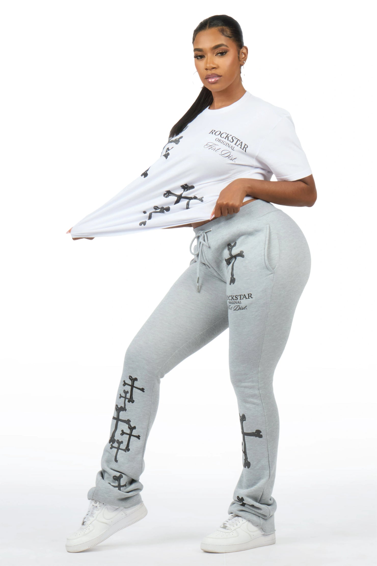 Quanzina White/Heather Grey T-Shirt Stacked Track Set