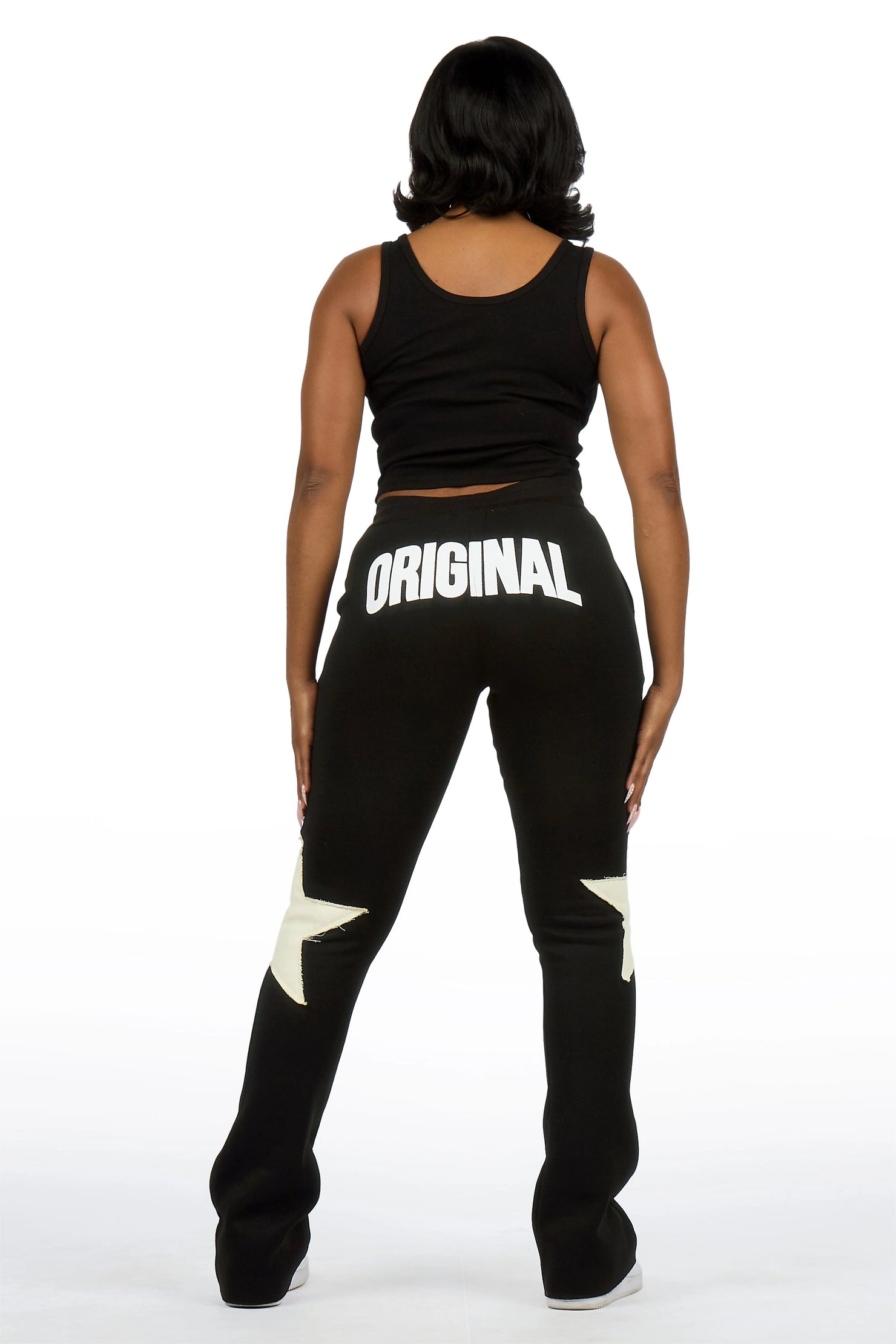 Shanelle Black Patched Stacked Track Pant
