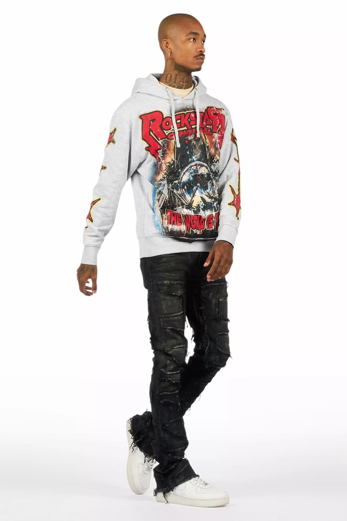 Shake Grey Oil Wash Stacked Flare Jean