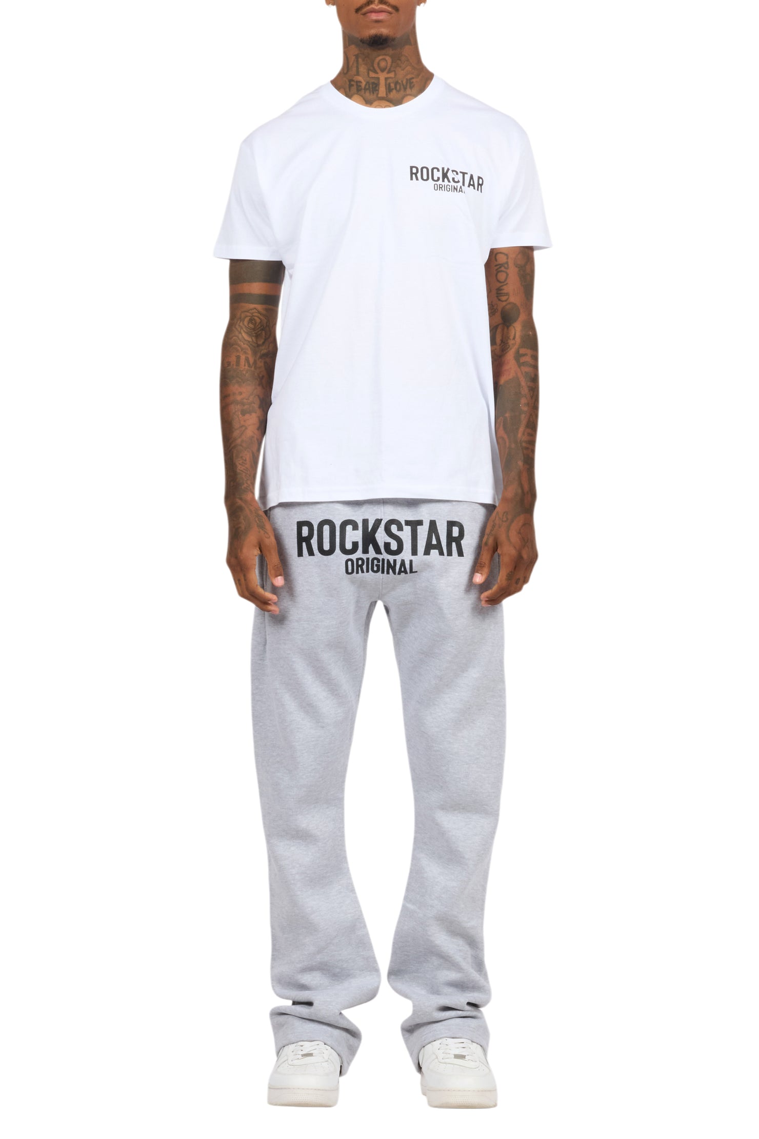Sana White/Black T-Shirt/Grey Stacked Track Pant Set