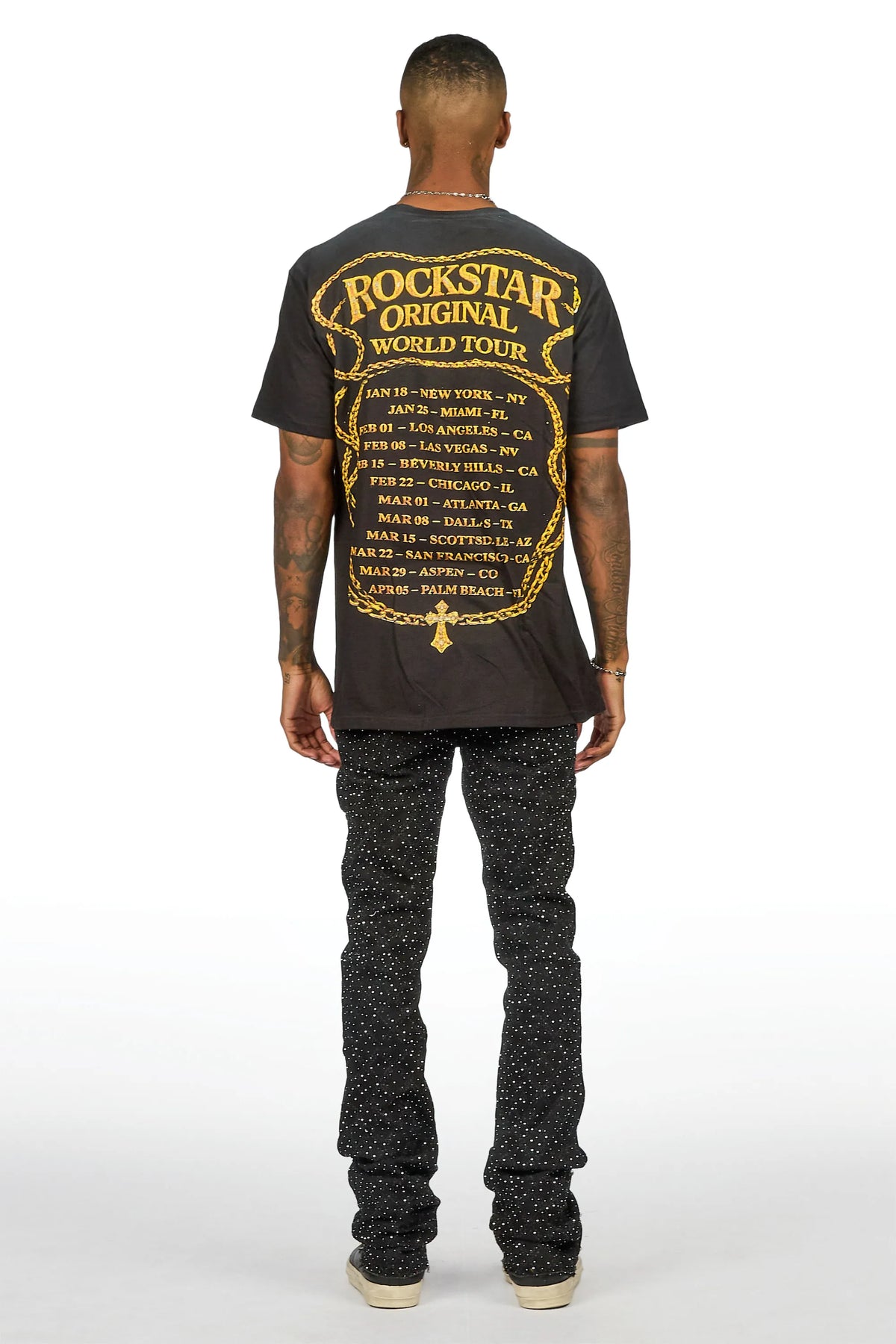 Glit Black/Silver Rhinestone Stacked Flare Jean