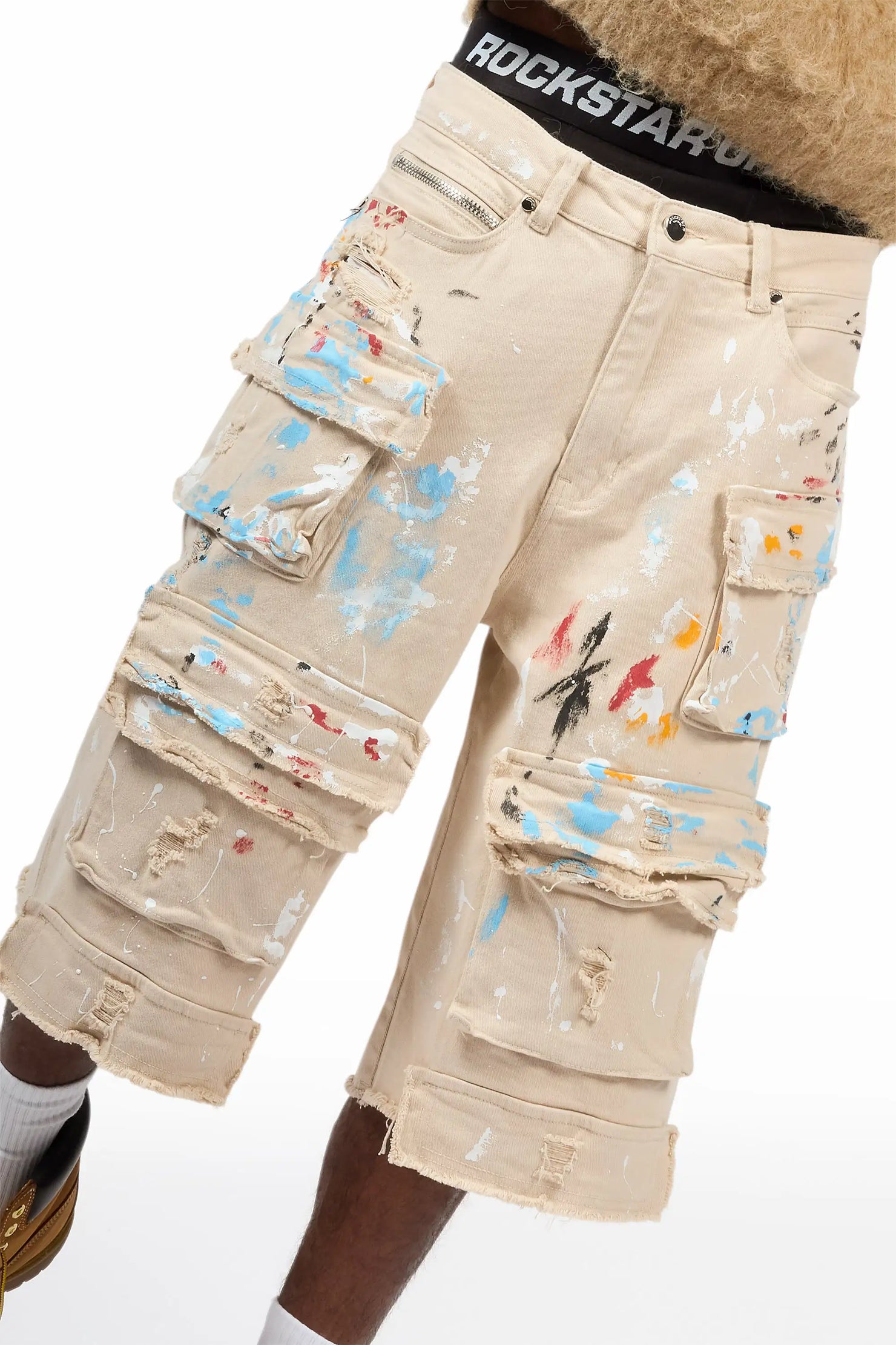 Orien Beige Painter Denim Short