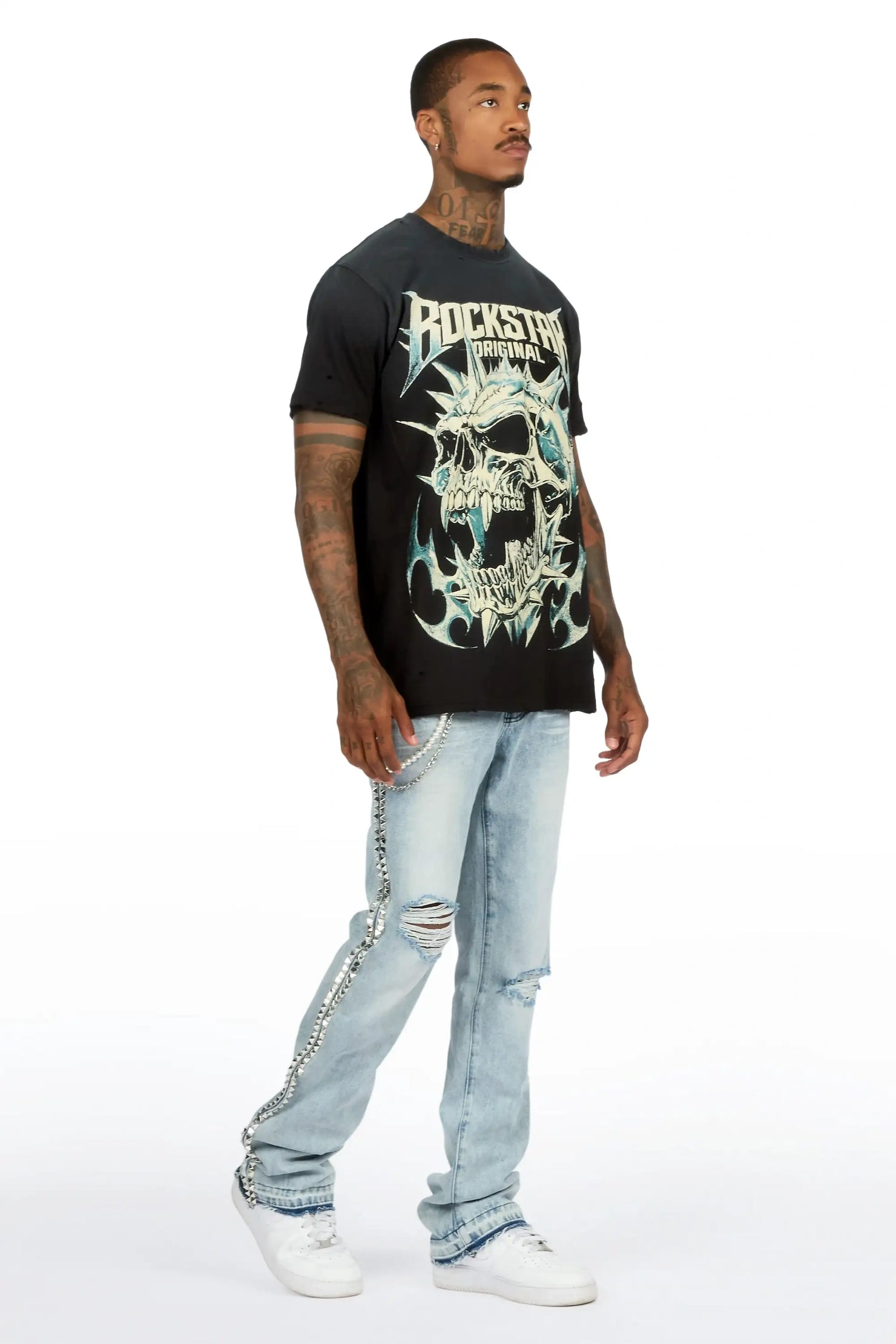 Tyce Light Blue Pearl Stacked Fit Jean