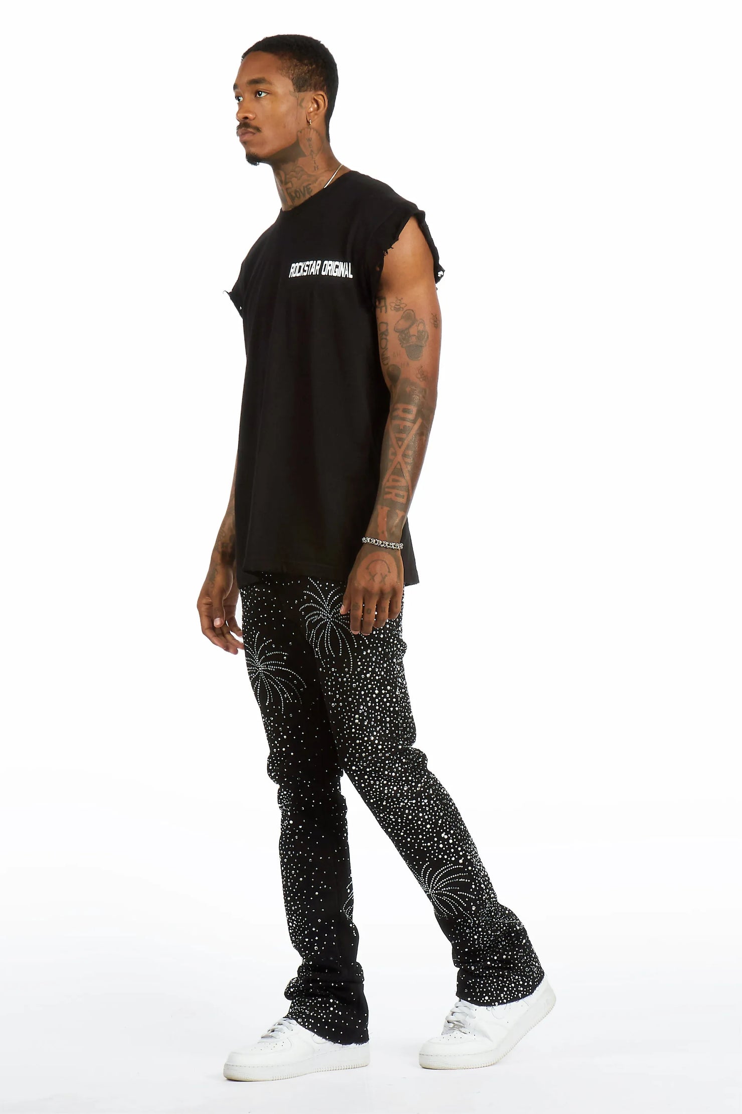 Raiden Black Rhinestone Stacked Fit Jean