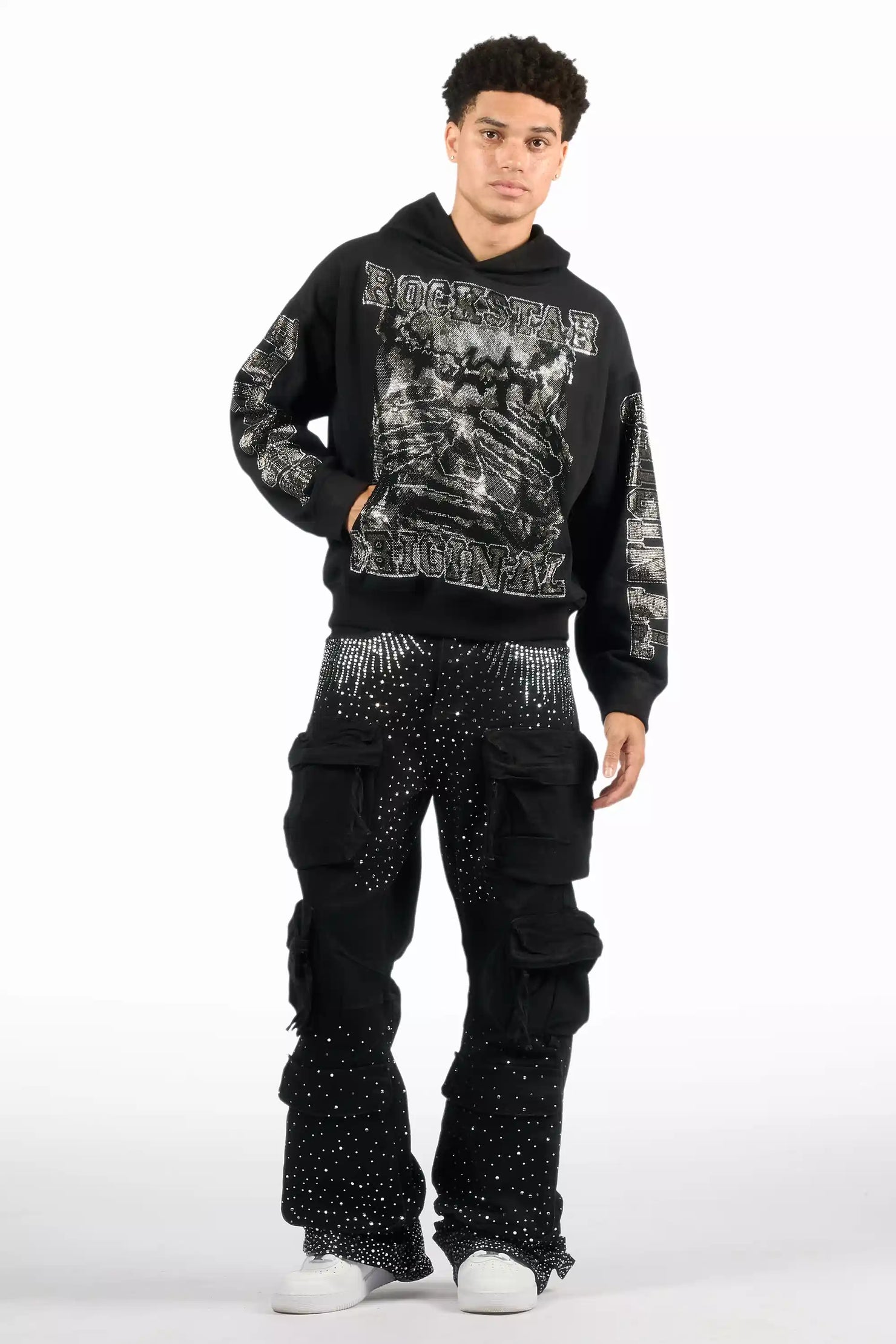Keoni Black Rhinestone Baggy Jeans