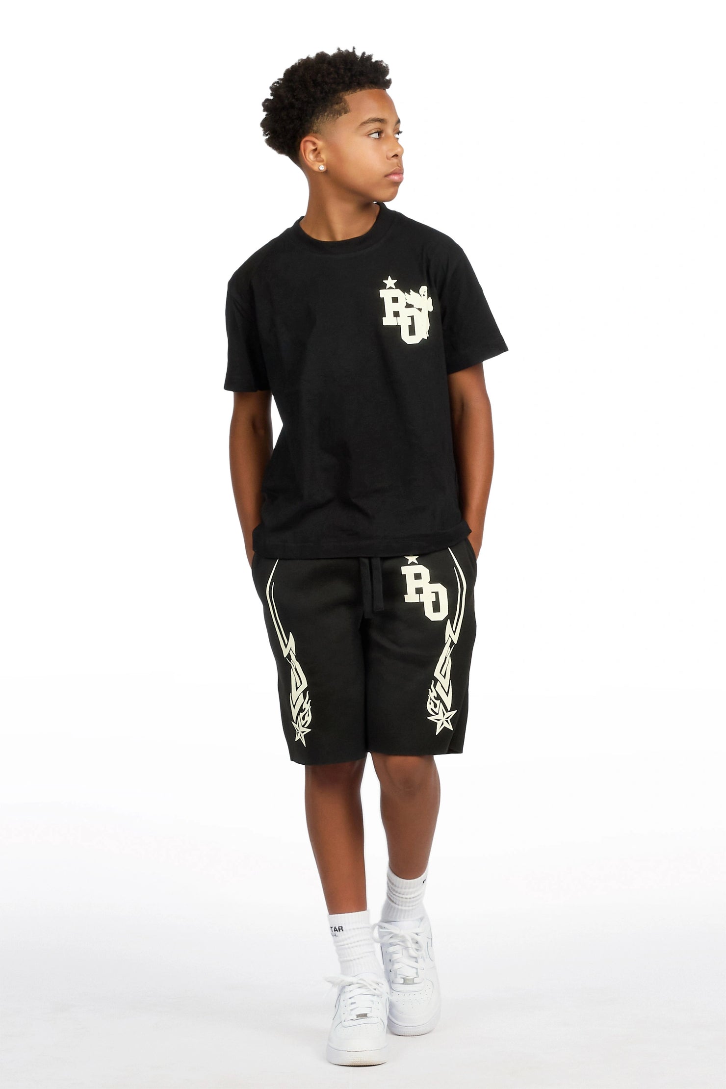 Boys Plutix Black/Cream Graphic T-Shirt/Short Set