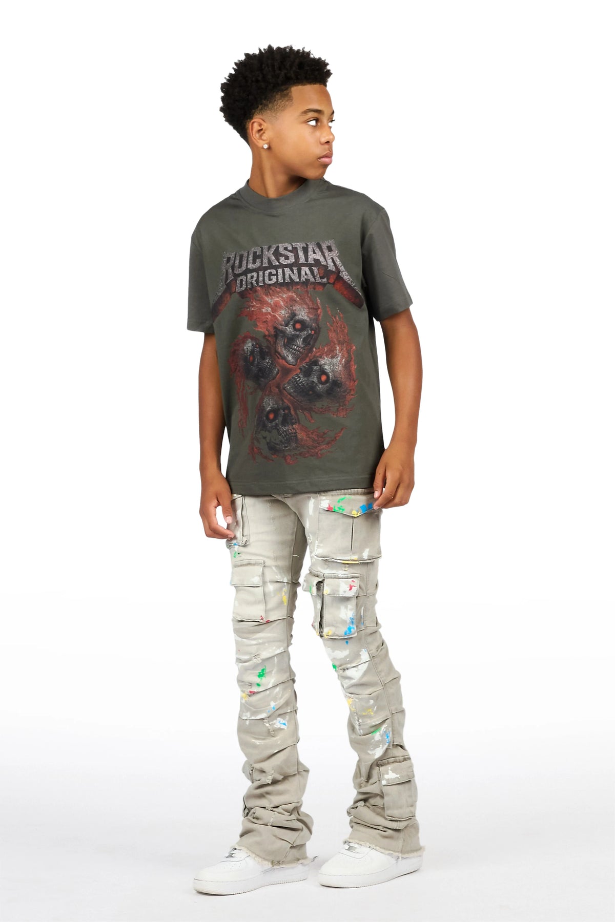 Boys Major Grey Stacked Painter Flare Jean