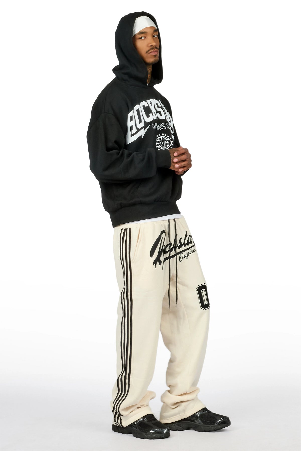Yazan Black/Cream French Terry Relaxed Pant