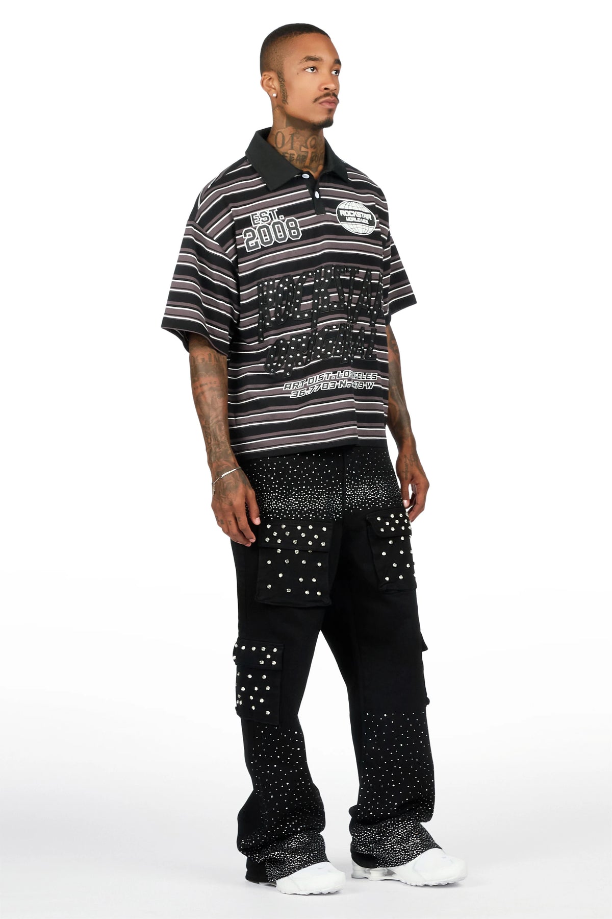 Arman Black Rhinestones Baggy Fit Jeans