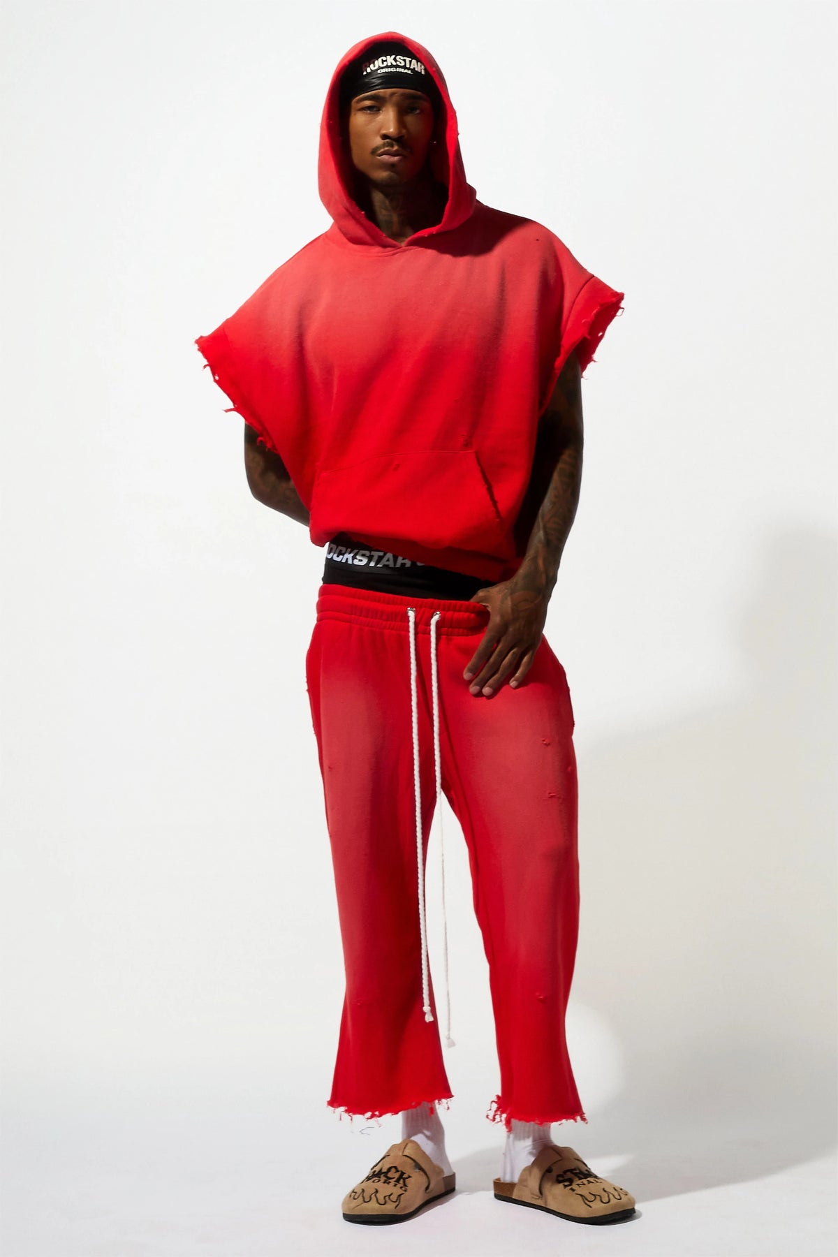 Warden Red Cut Sleeve Hoodie/Extra Long Jort Set