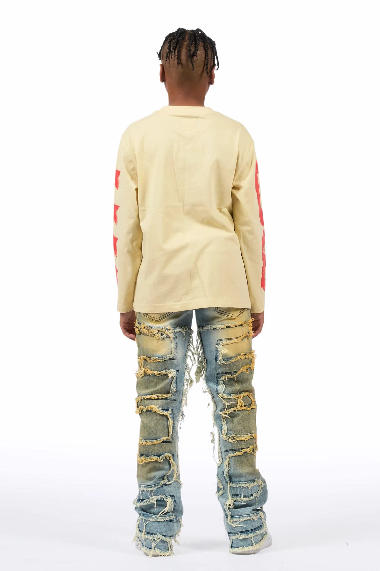 Boys Shake Tint Light Blue Stacked Flare Jean
