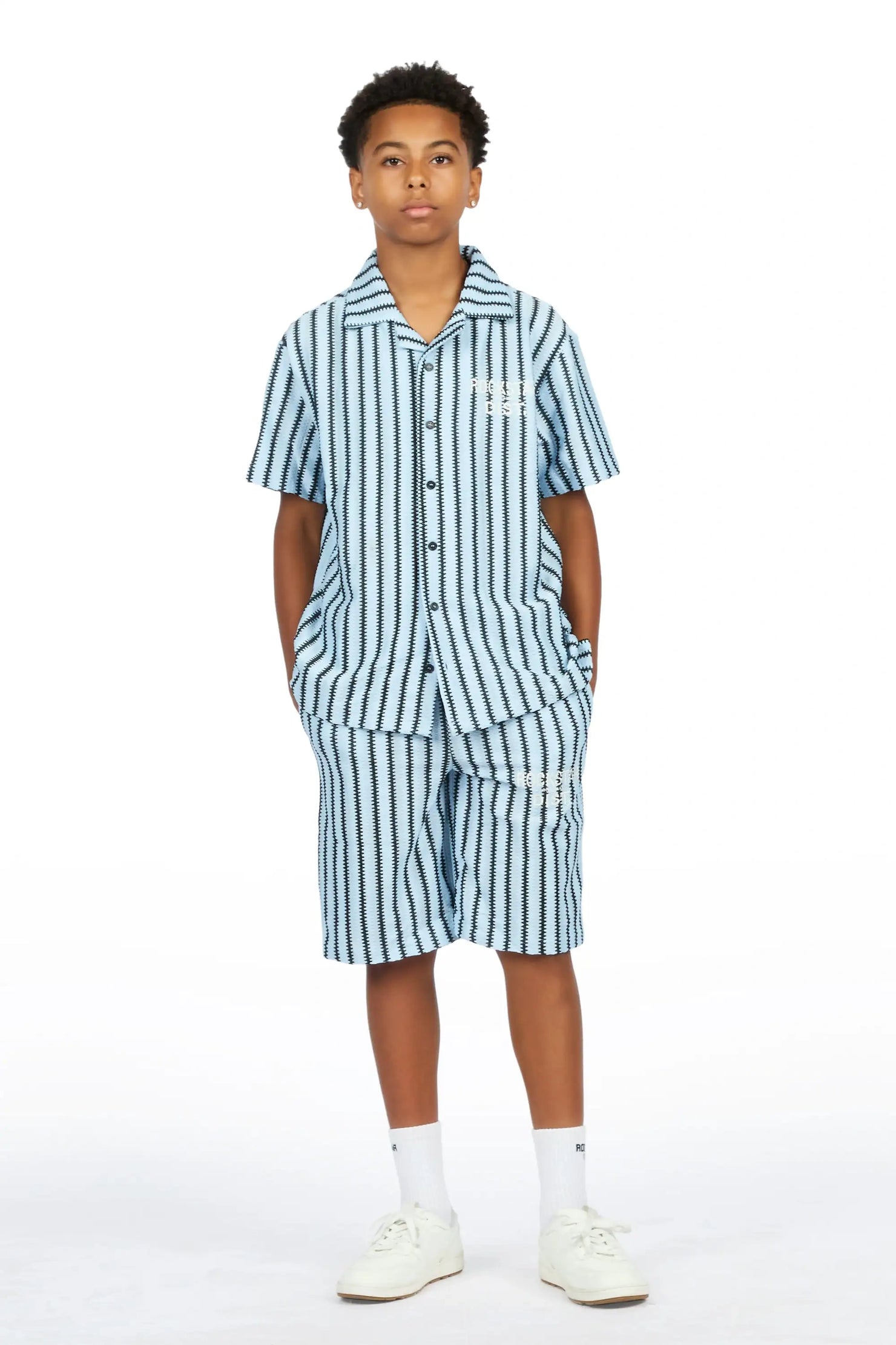Boys Gerald Black/Light Blue Button Down Shirt/Short Set