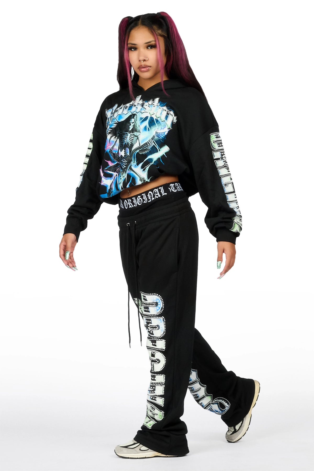Bayleigh Black Graphic Baggy Fit Track Set