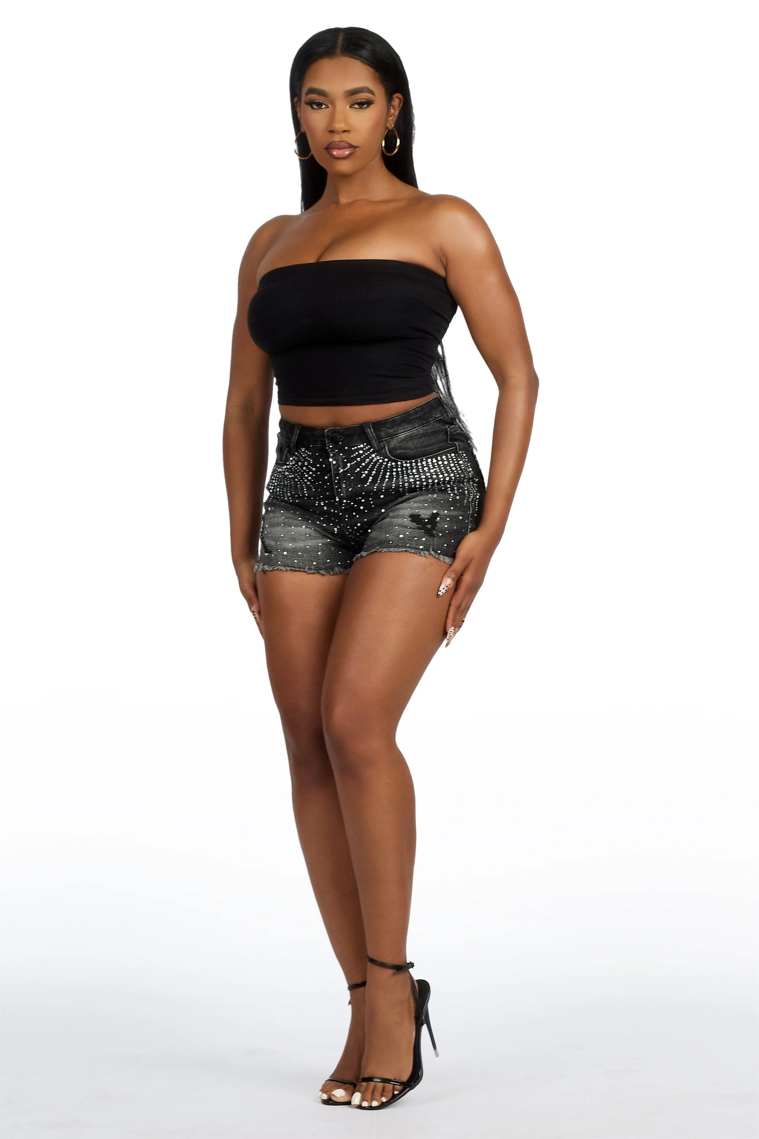 Ashela Black Rhinestone Booty Short