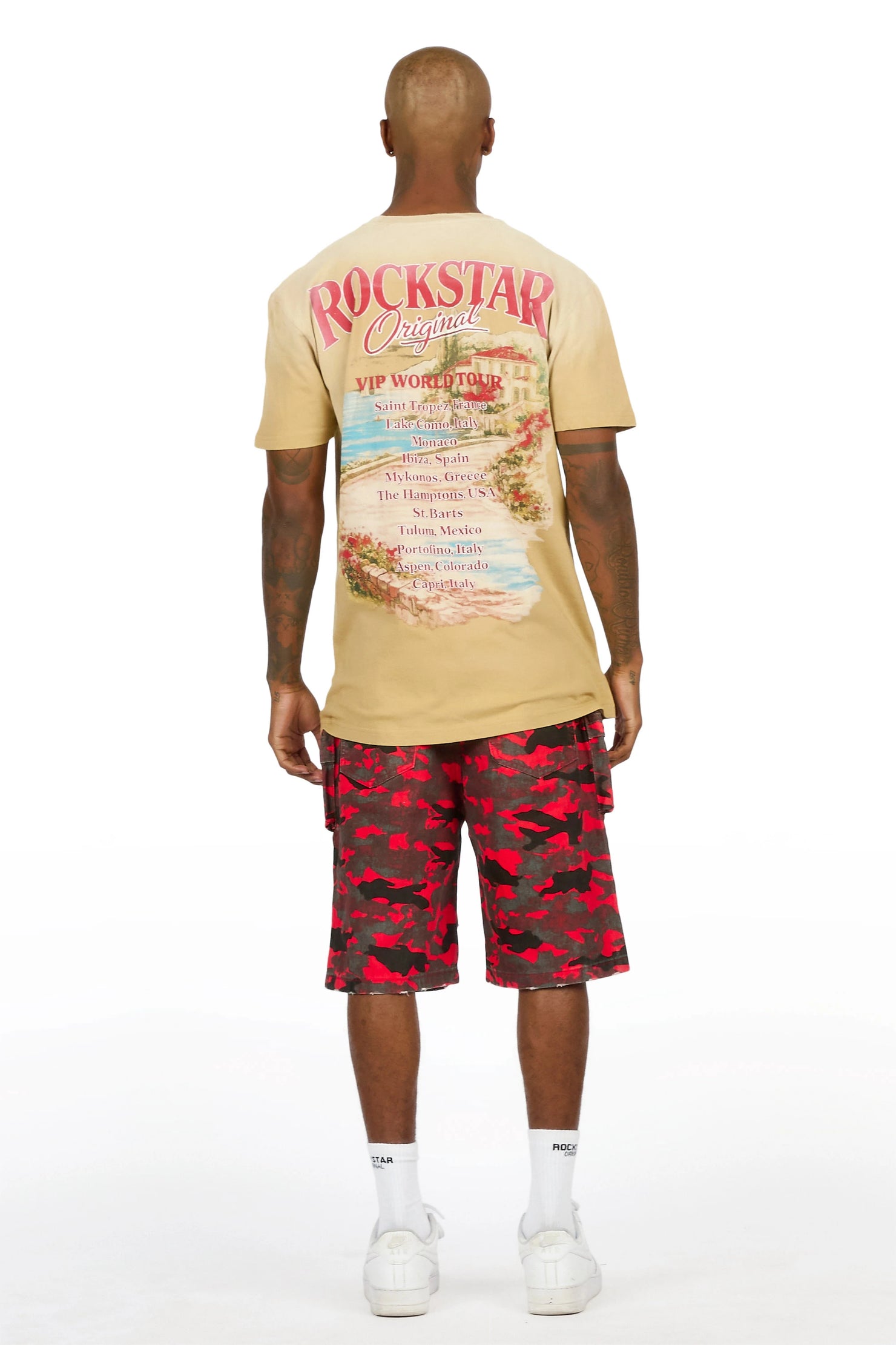 Savion Red Camo Denim Short
