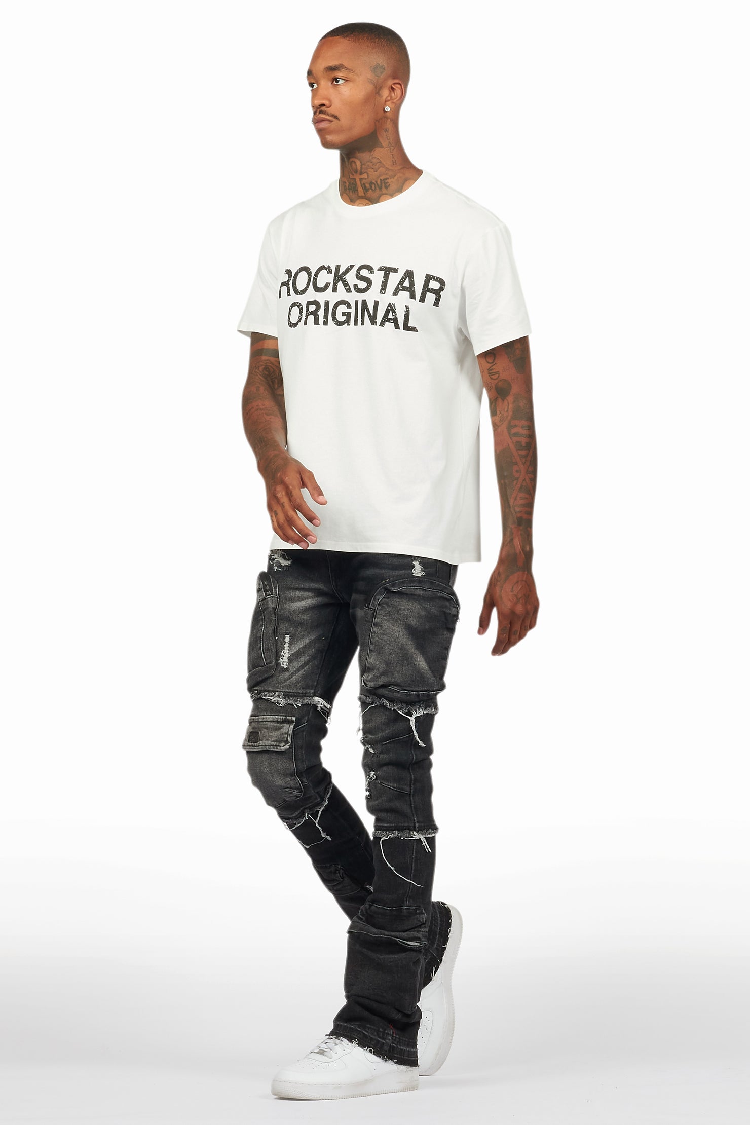 Shift Dark Grey Stacked Flare Jean