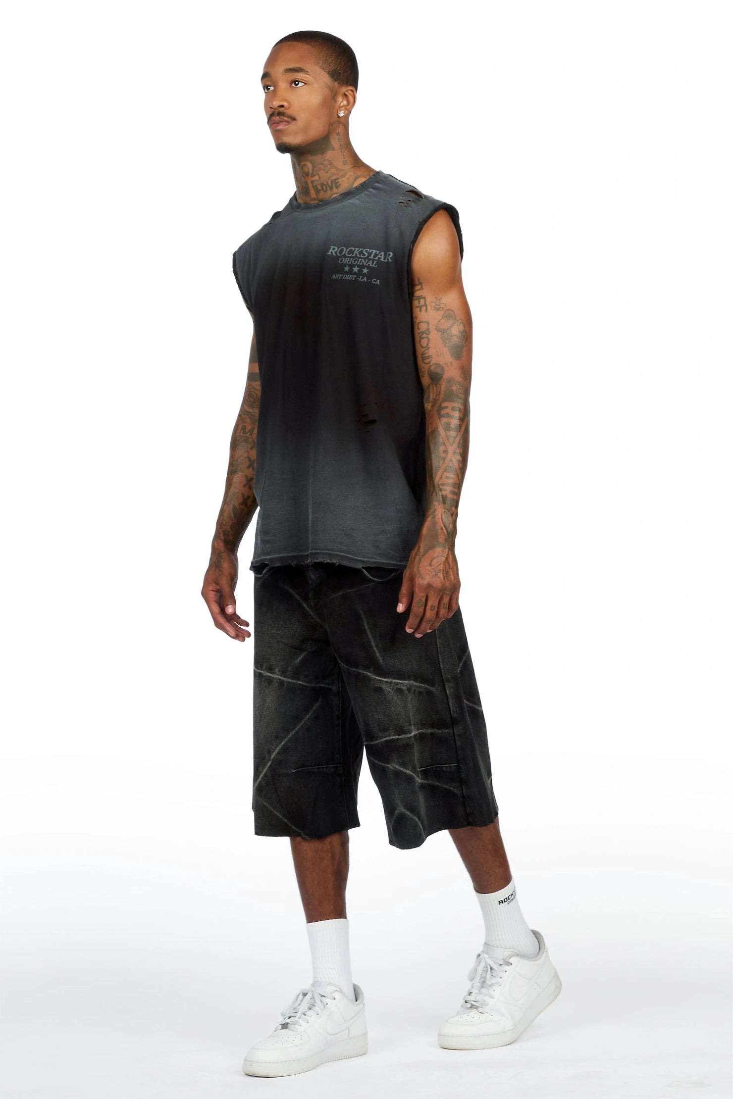 Kembi Black/ Dark Grey Oversized Graphic T-Shirt & Harlem Jean Short