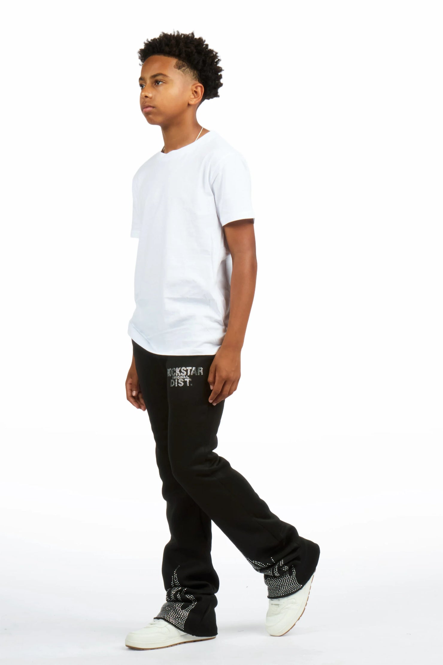 Boys Anastesio Black Rhinestone Stacked Track Pant