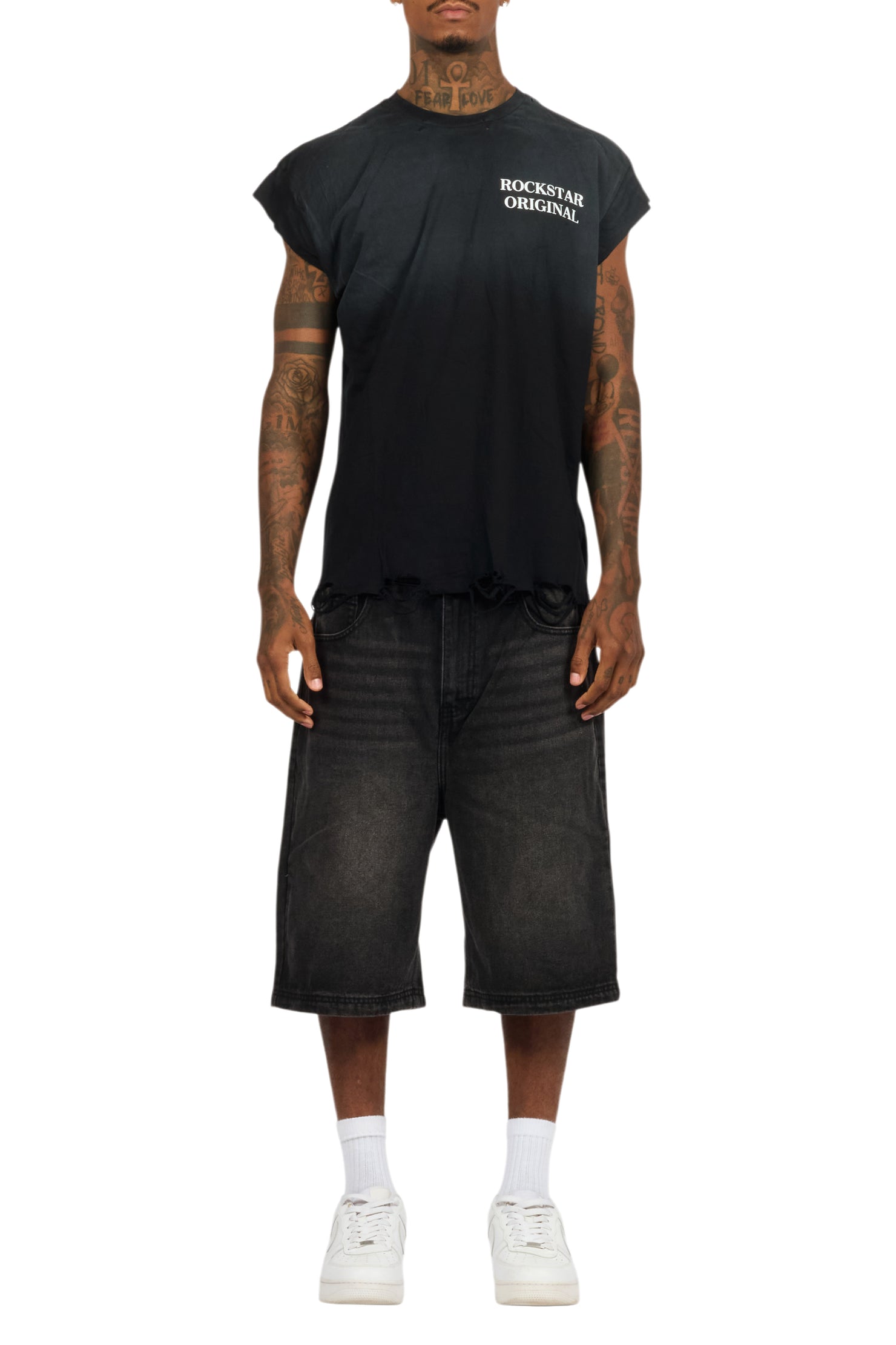 Drako Black Muscle Tee/Denim Jort Set
