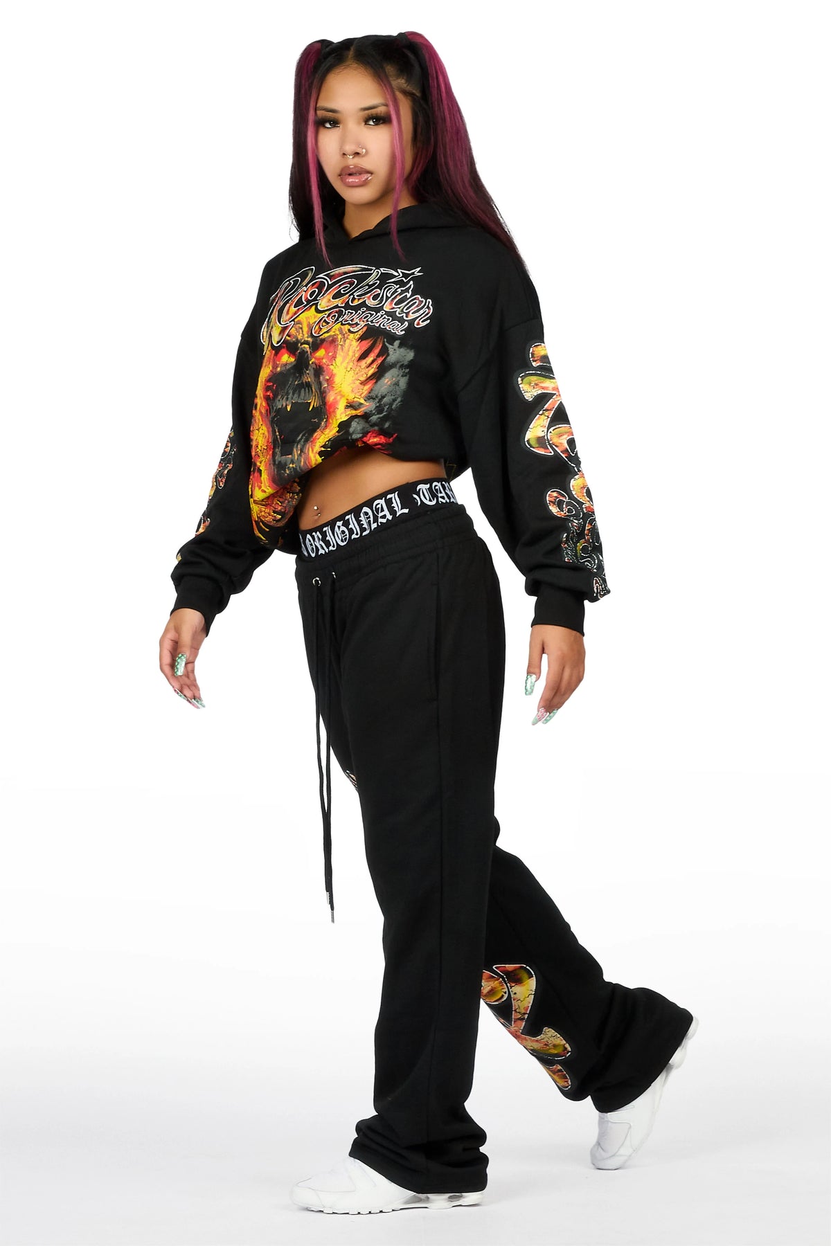 Taliyah Black Graphic Baggy Fit Track Set