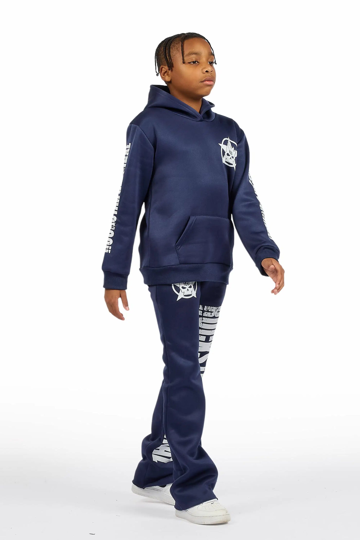 Boys Keve Navy Hoodie Stacked Track Pant Set