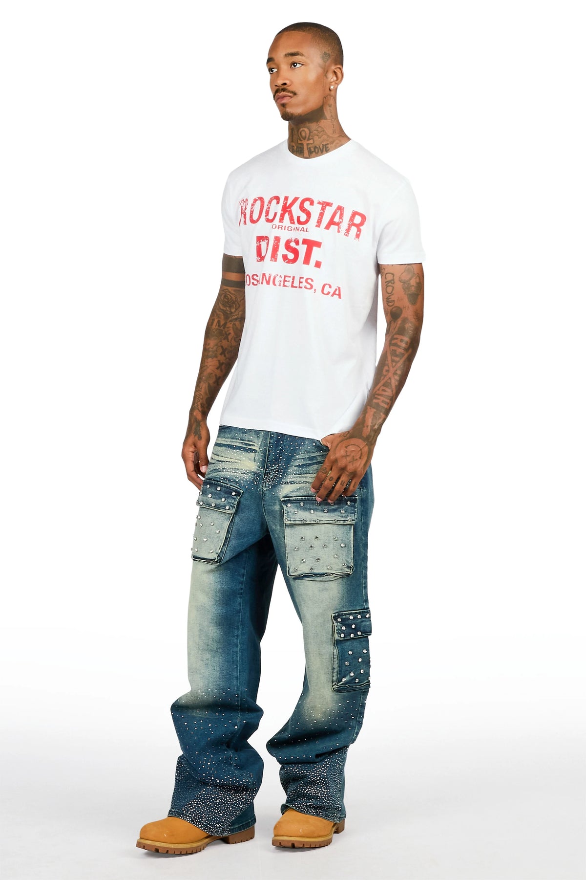 Arman Dark Blue Rhinestones Baggy Fit Jeans