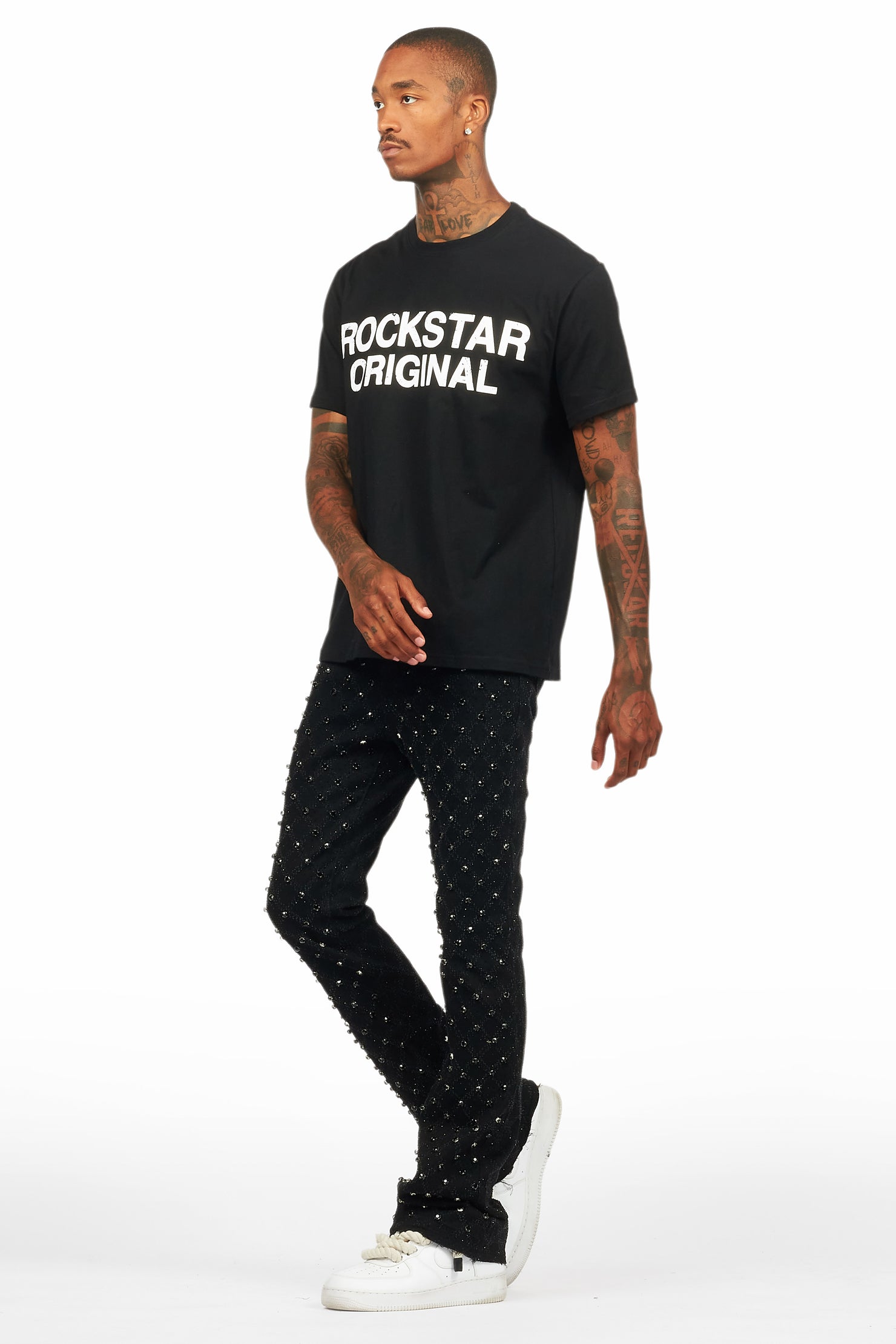 Glit Black Rhinestone Stacked Flare Jean