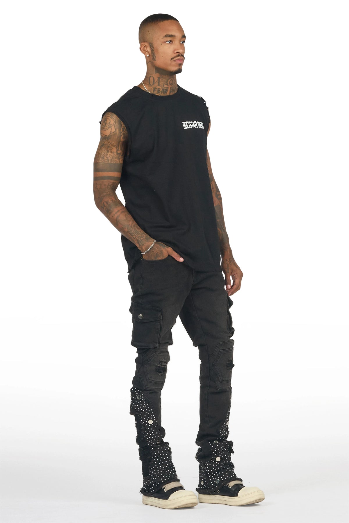 Delevan Black Rhinestone Stacked Fit Jean