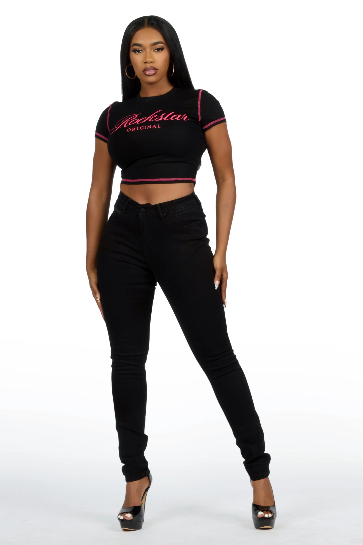 Sharae Black/Pink Baby Tee Shirt