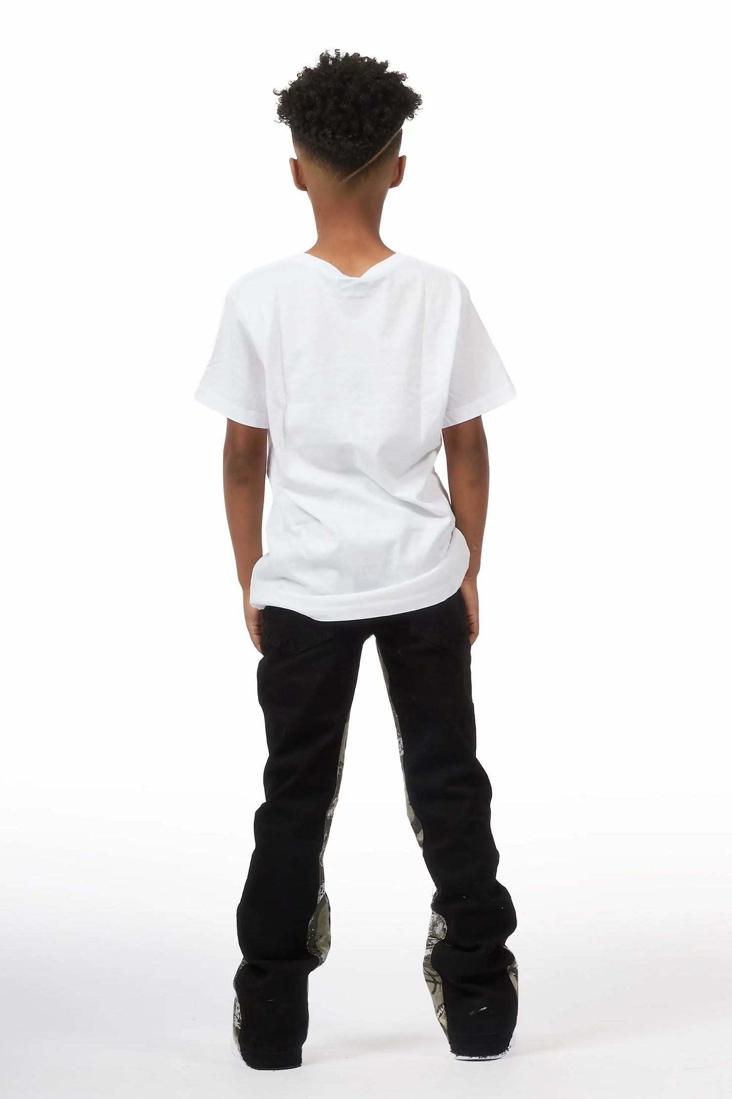 Boys Strass Black Painted Stacked Flare Jean