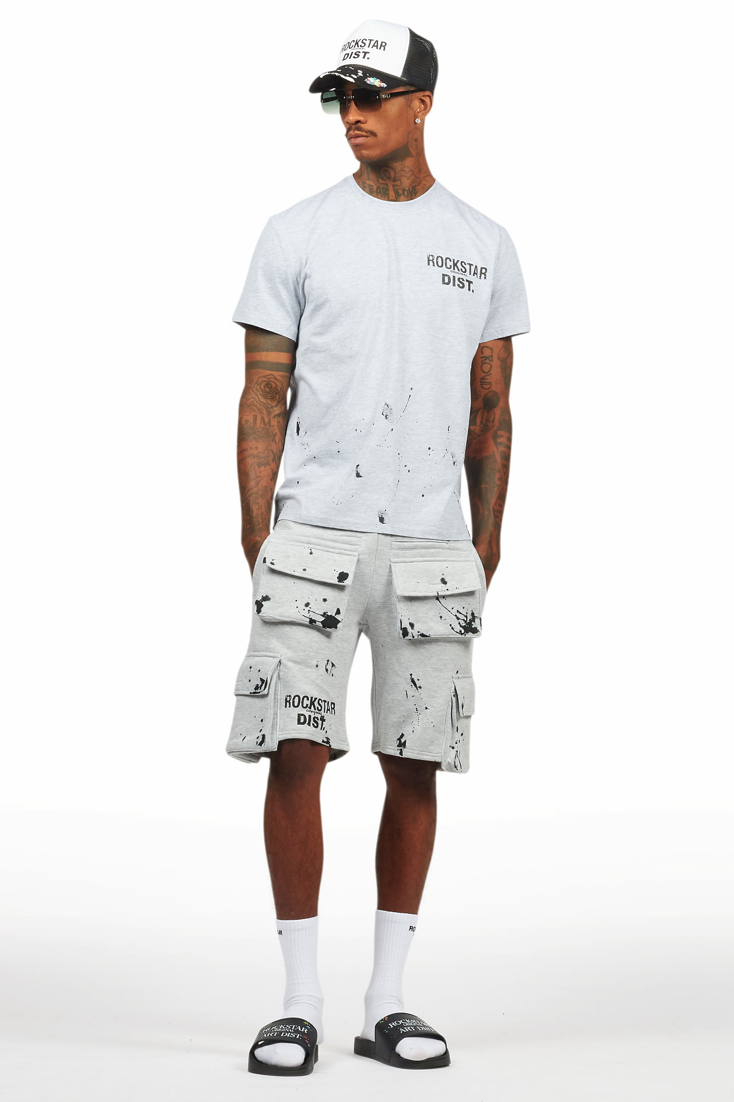 Raffer Heather Grey/Black T-Shirt Cargo Shorts Set