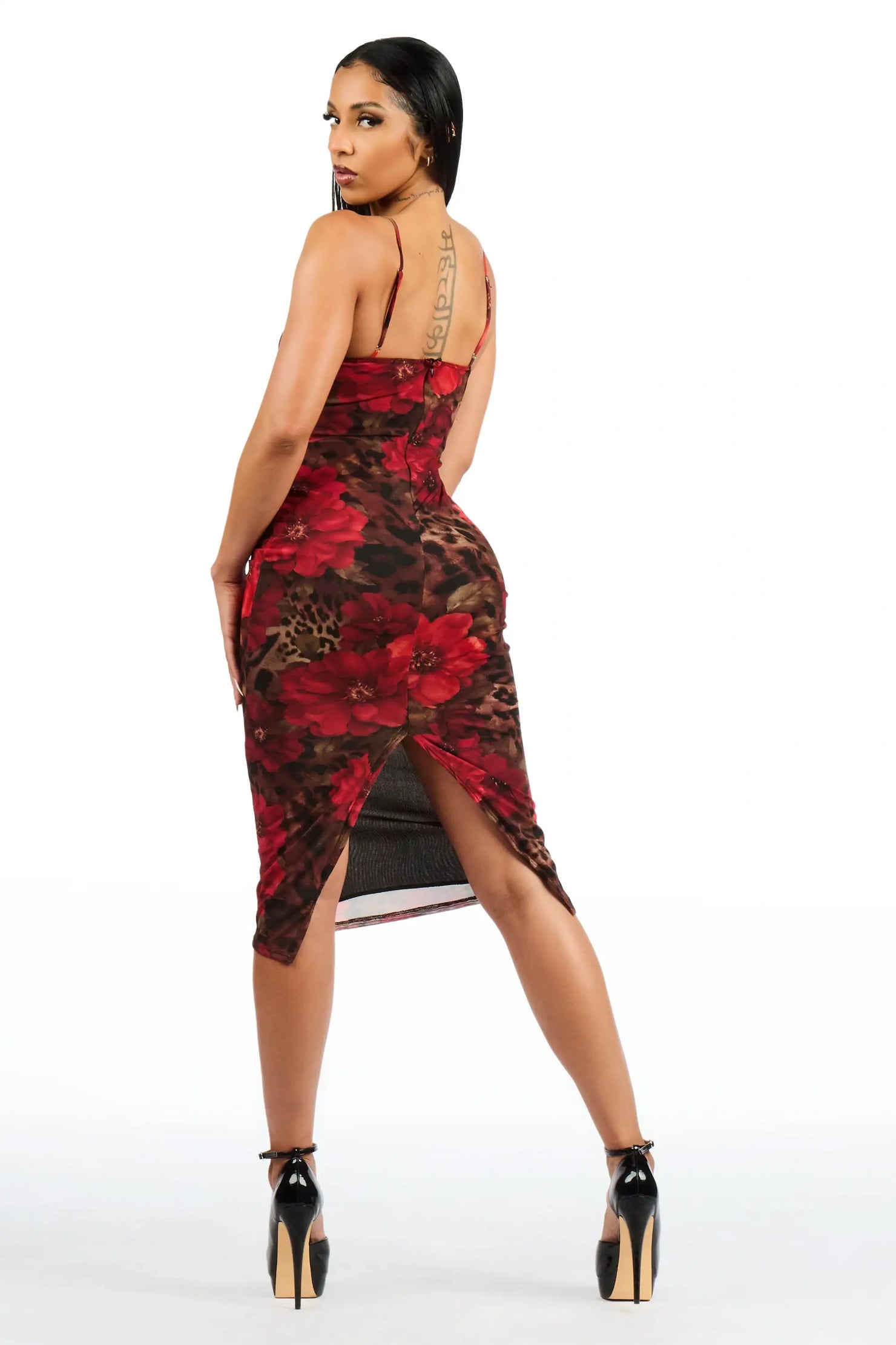Leopard n Roses Mesh Midi Dress