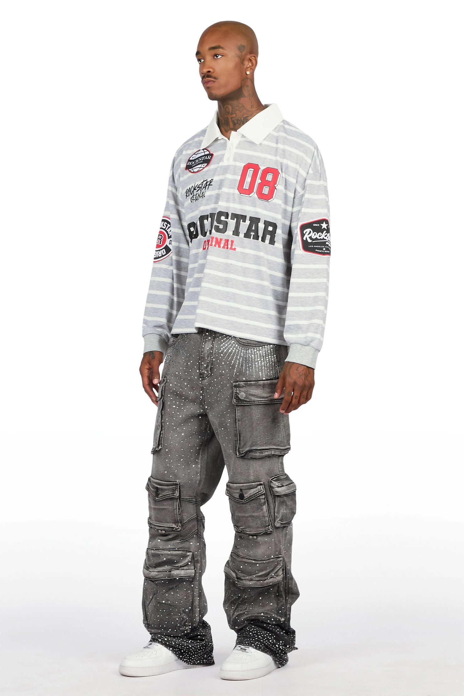Keoni Dark Grey Rhinestone Baggy Fit Jean