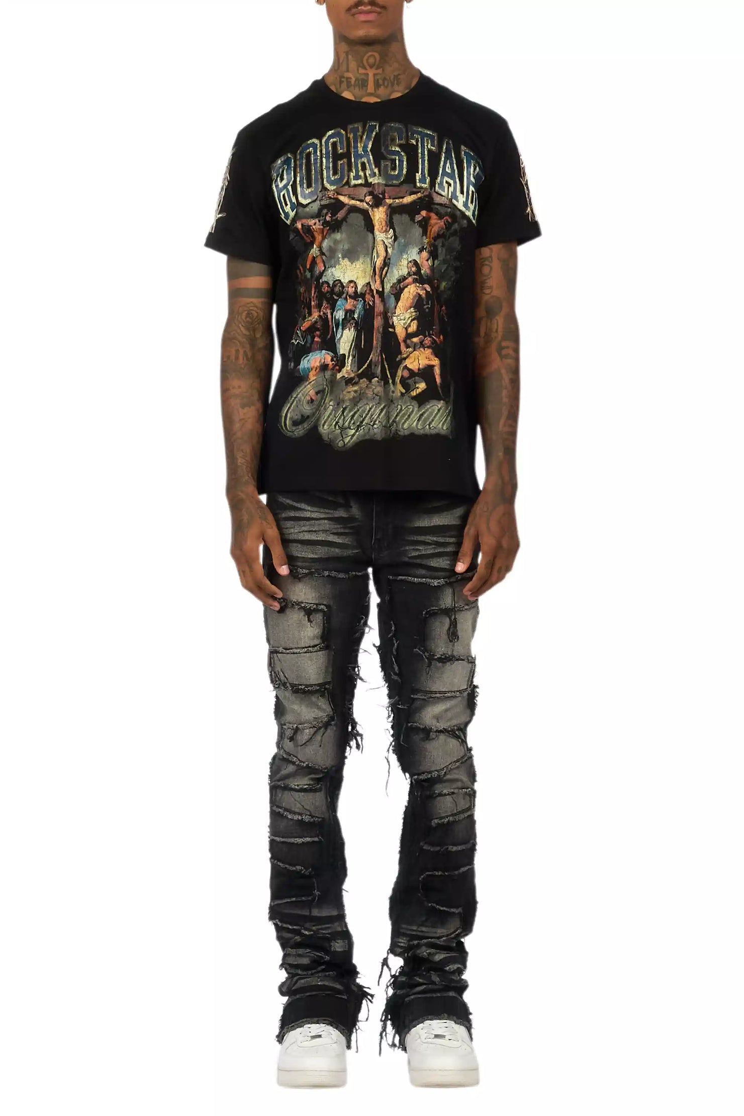 Waller Dark Grey Graphic T-Shirt/Stacked Flare Jean Bundle