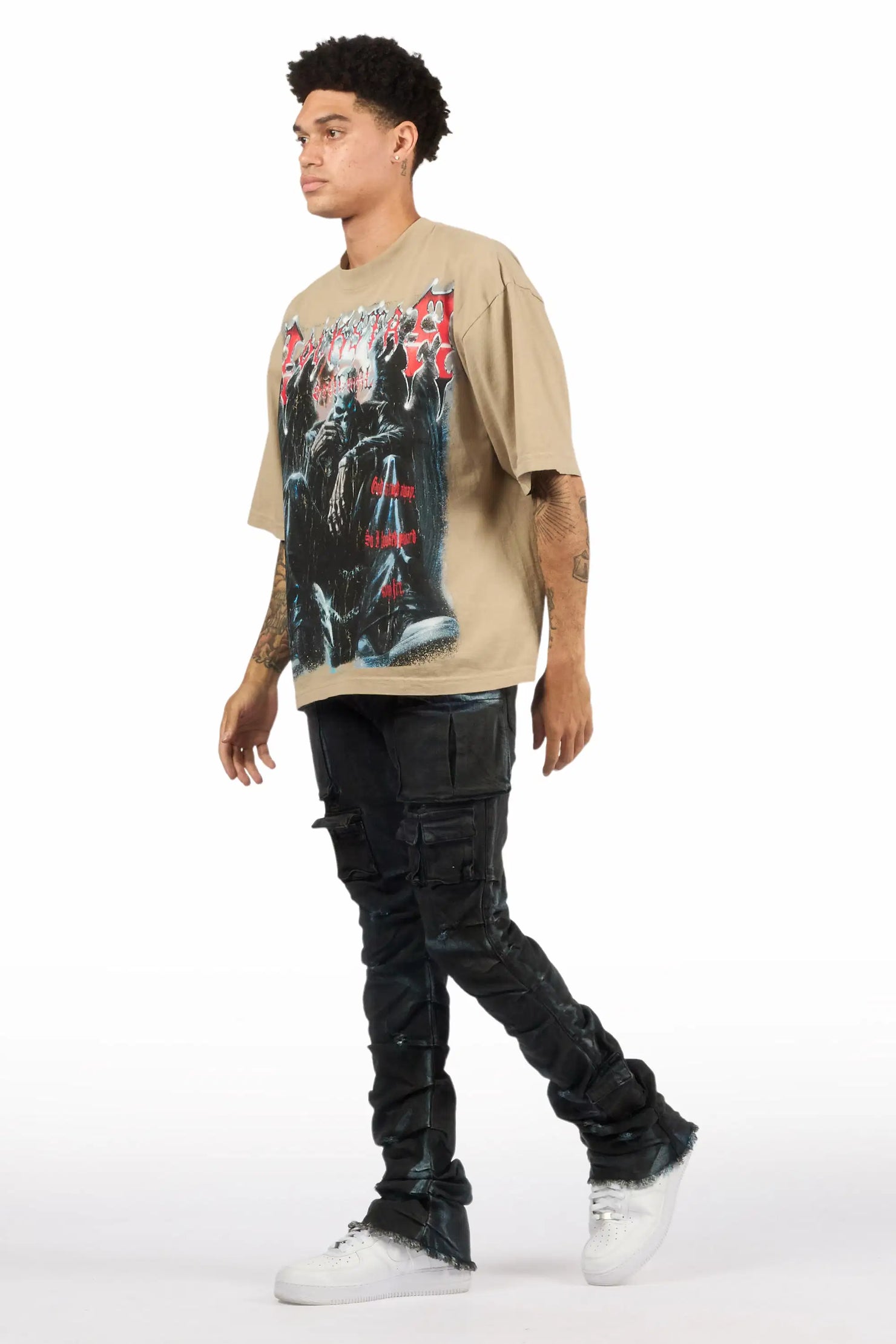 Gentry Blue Oil Wash Stacked Flare Jean