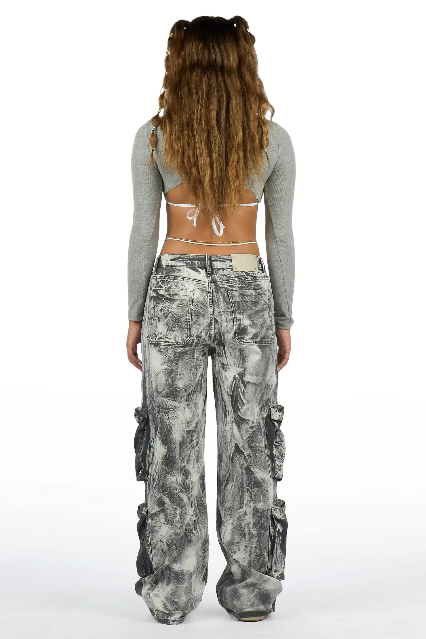 Malaika Grey Cargo Stacked Jean