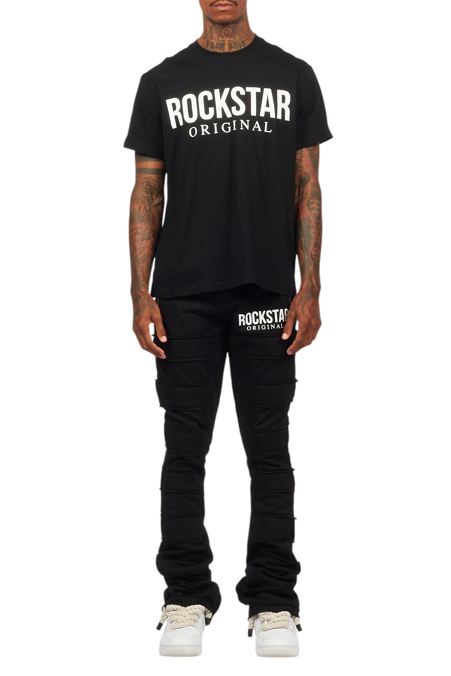 Emilio Black T-Shirt/Stacked Flare Track Set