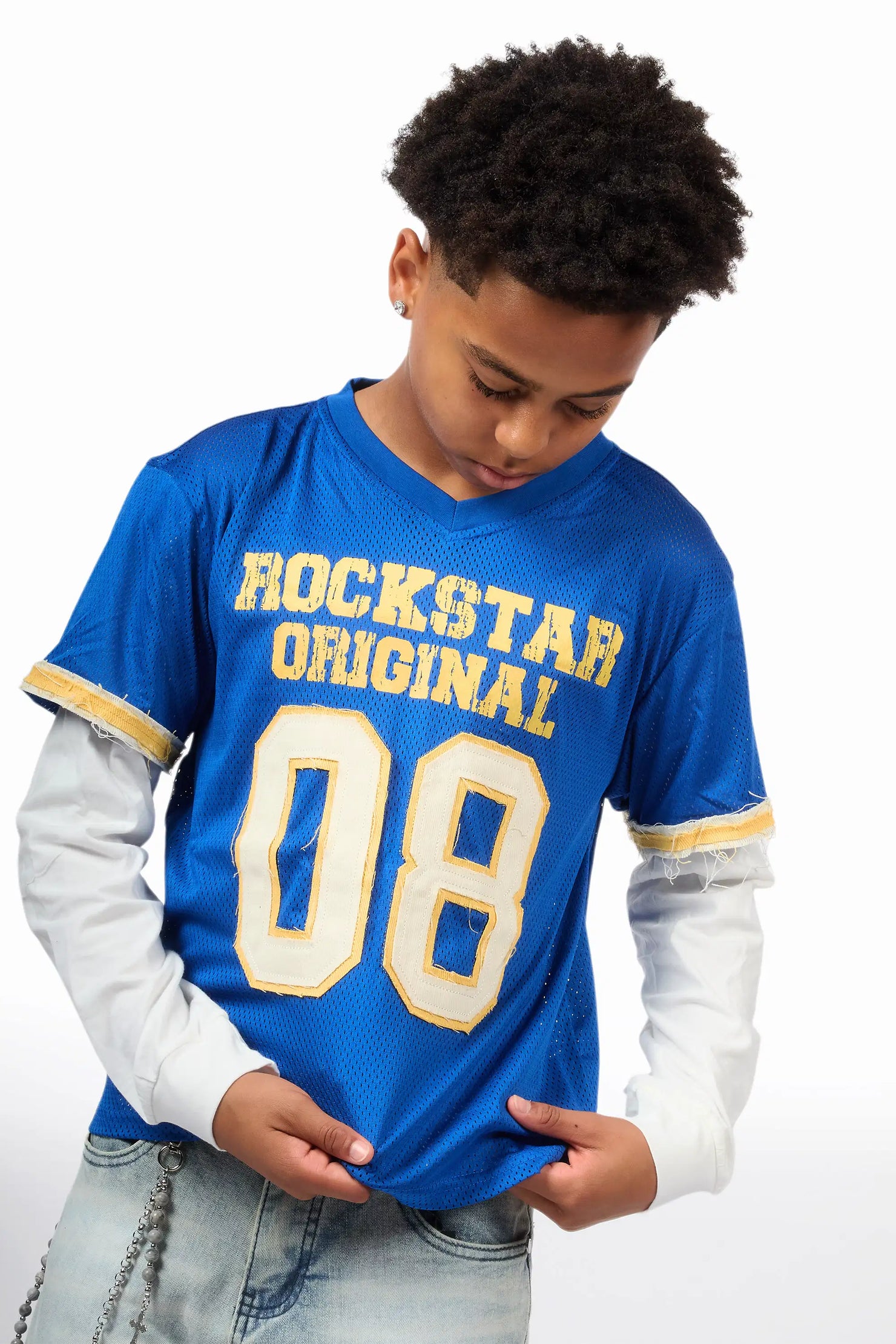 Boys Deston Royal Blue/Blue Double Layer T-Shirt/Denim Jort Set