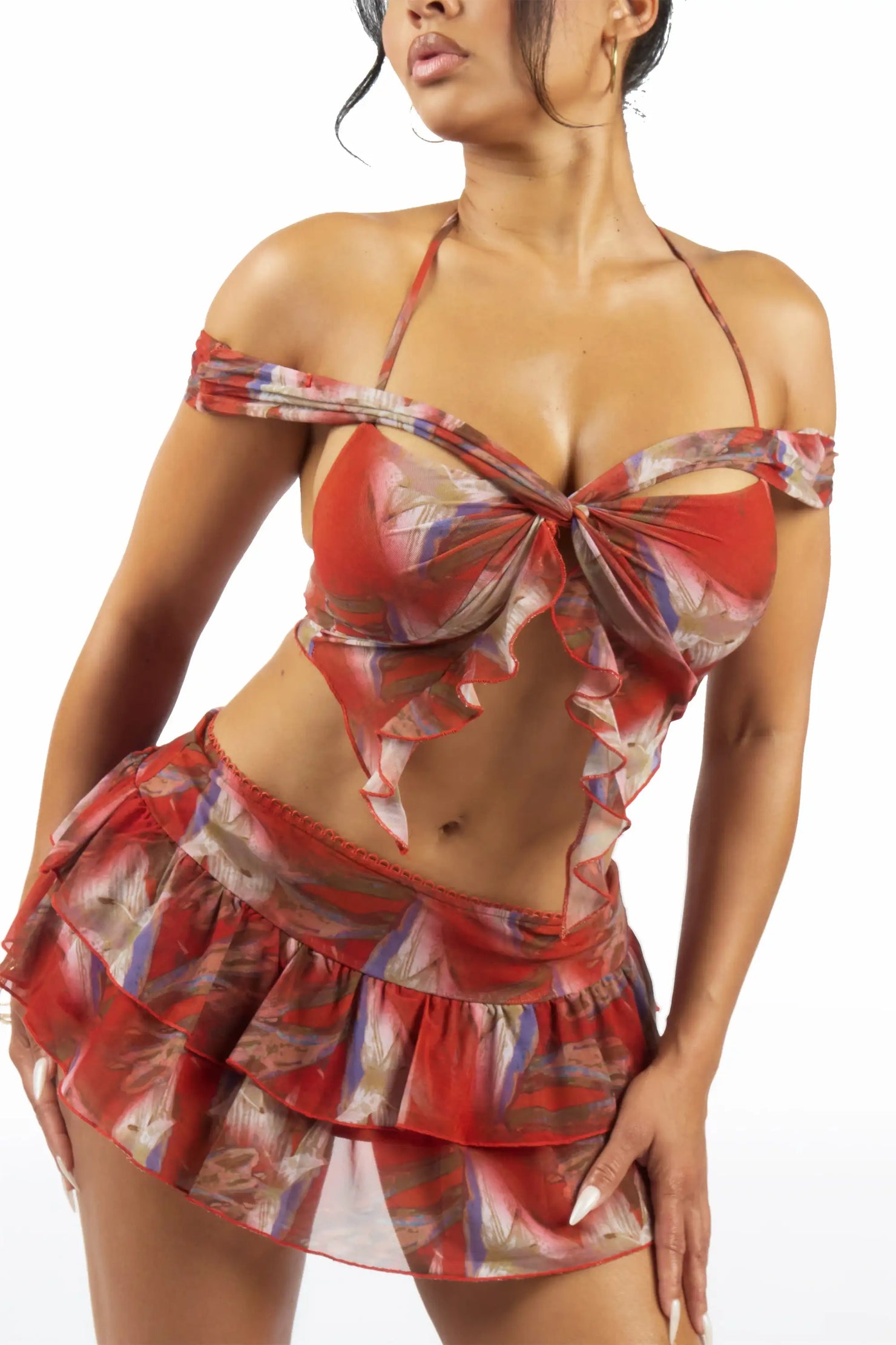 Two to Tango Rust  Mini Ruffle Skirt Set