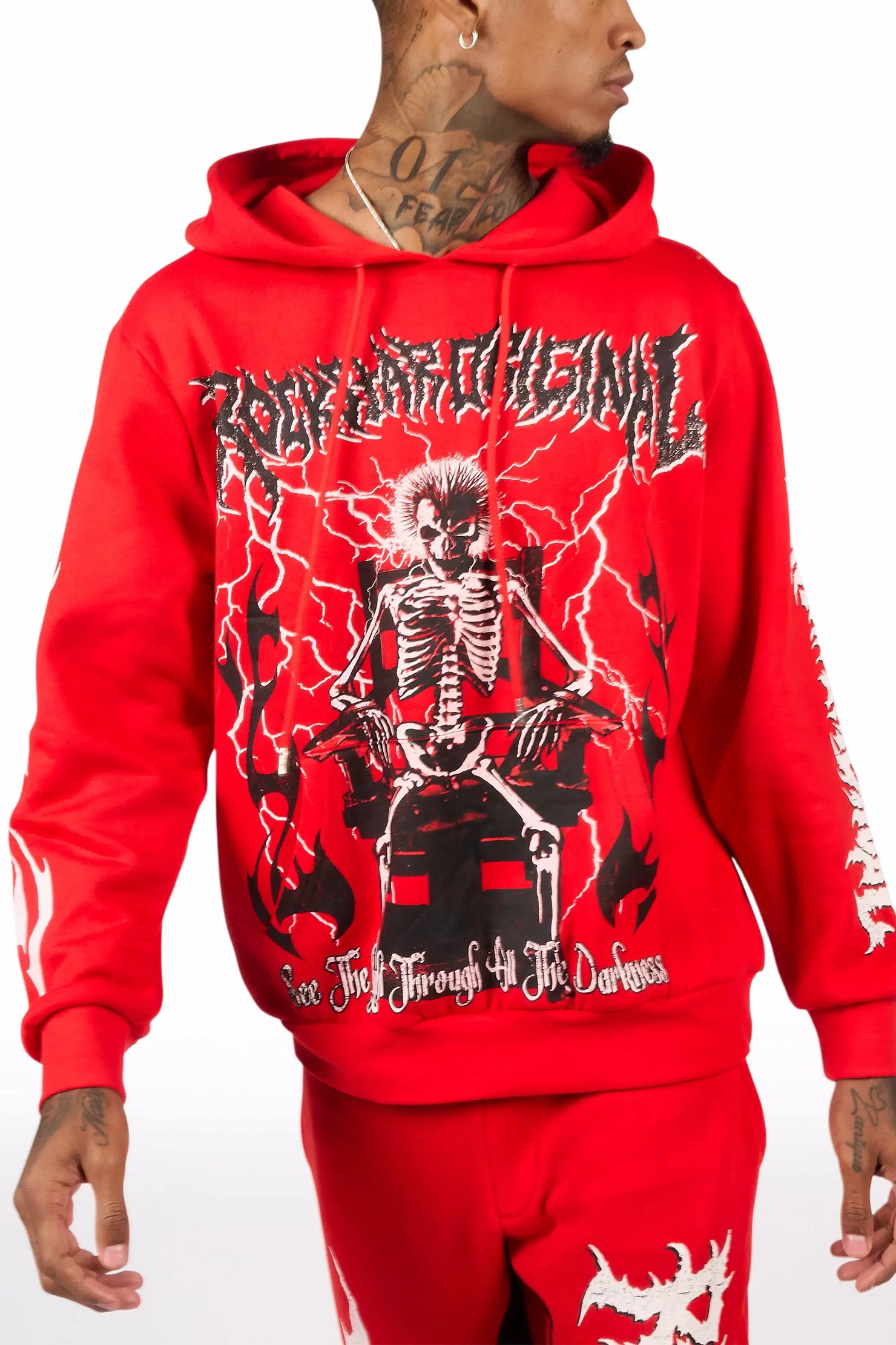 Deathrow Red/White Hoodie/Stacked Track Pant Set