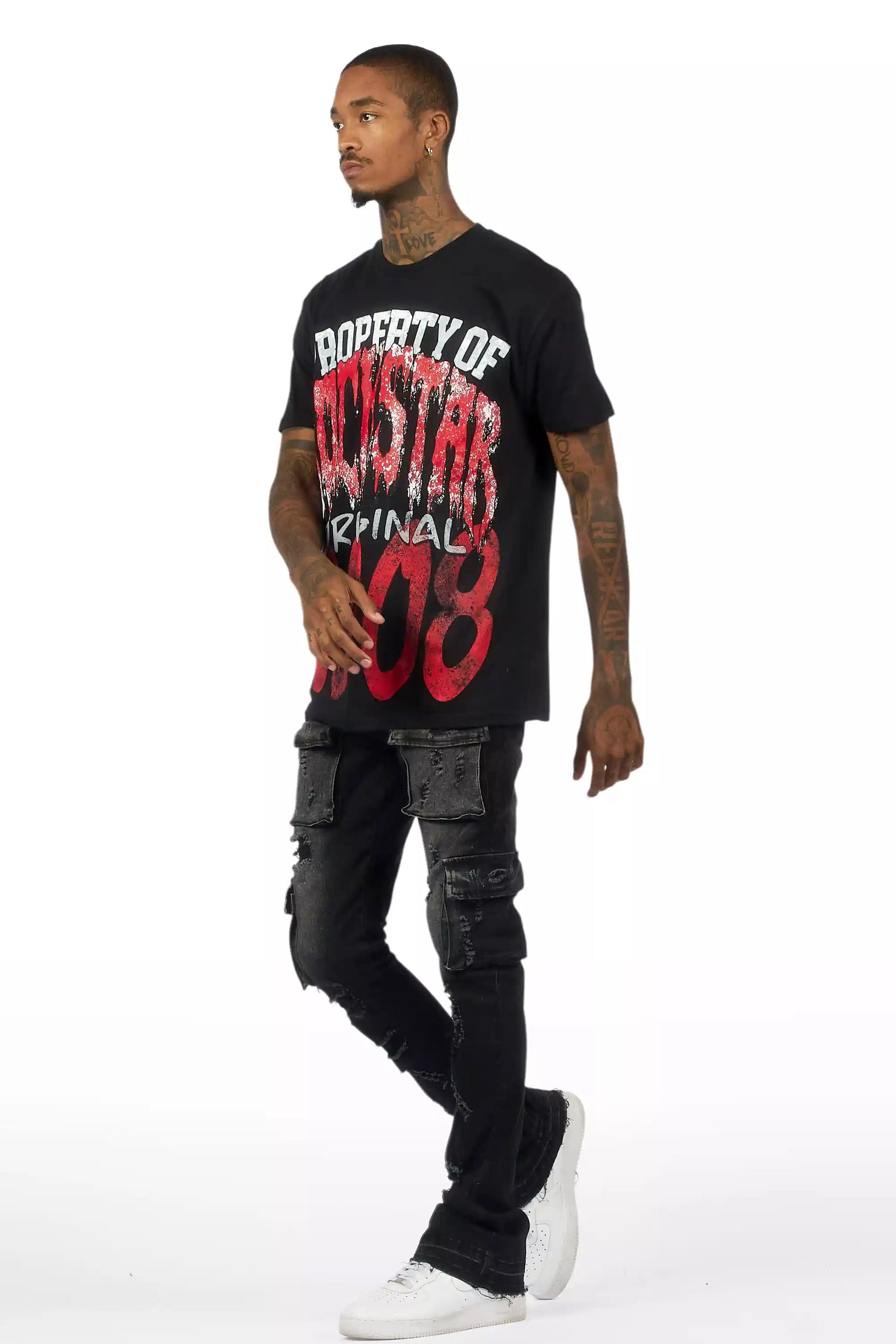 Zaid Dark Grey Stacked Flare Jean