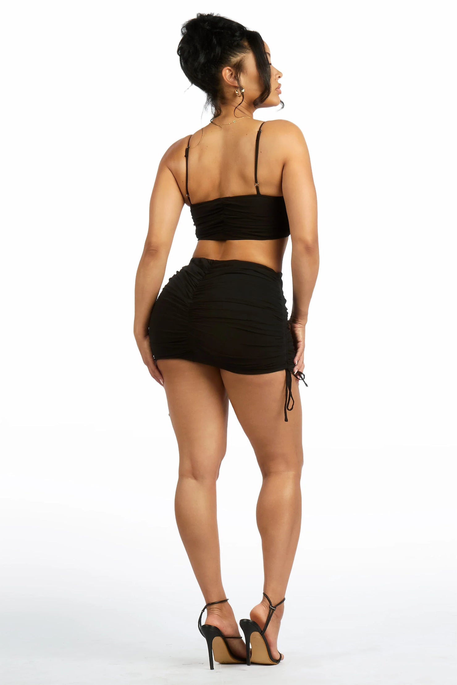 Twin-Set Black Rouche Mesh Corset & Mini Skirt Set