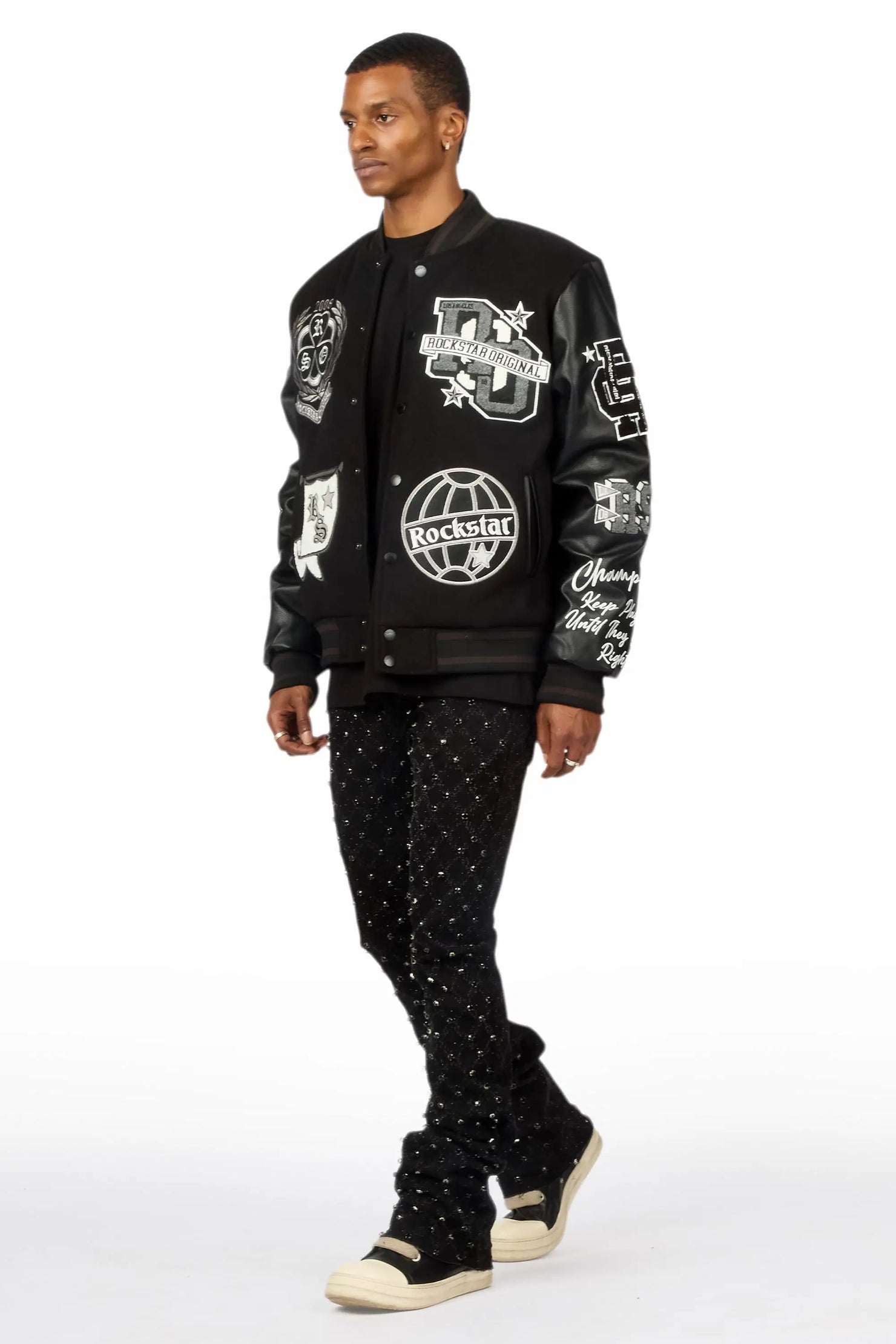 Glit Black Rhinestone Stacked Flare Jean