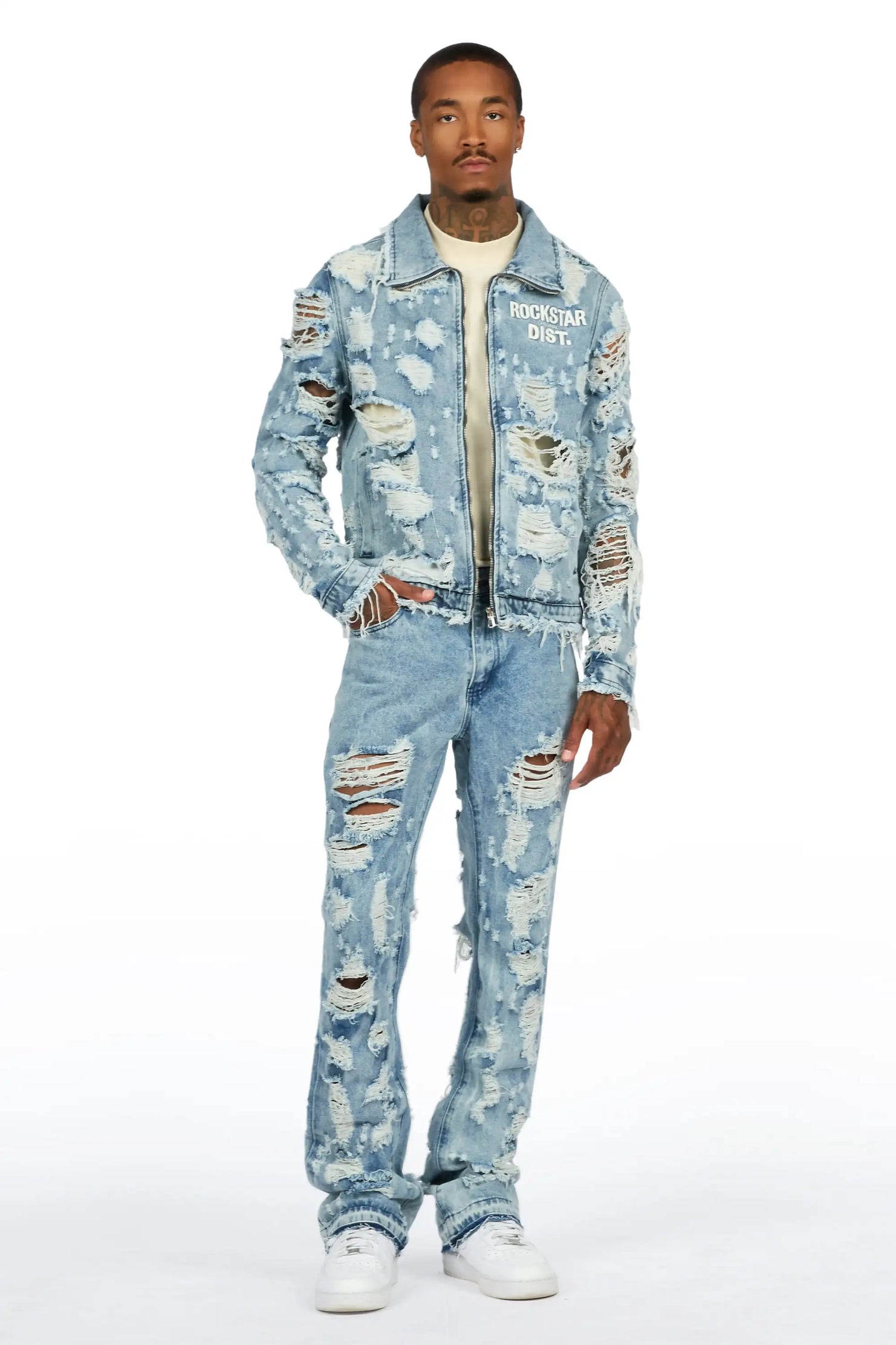 Faro Light Blue Denim Jacket/Stacked Flare Jean Set