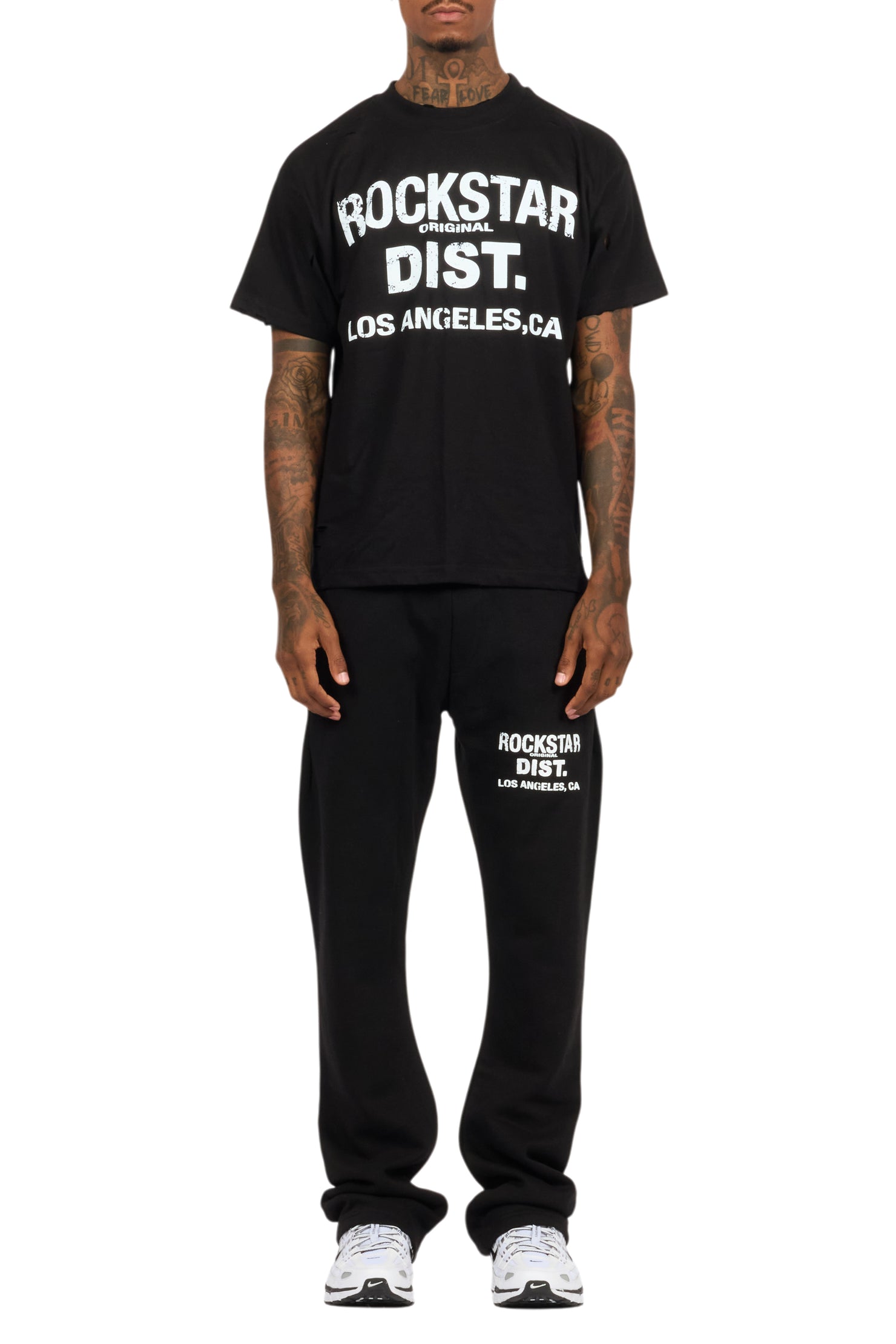 Lake Black/White Oversized T-Shirt/Stacked Track Pant Set