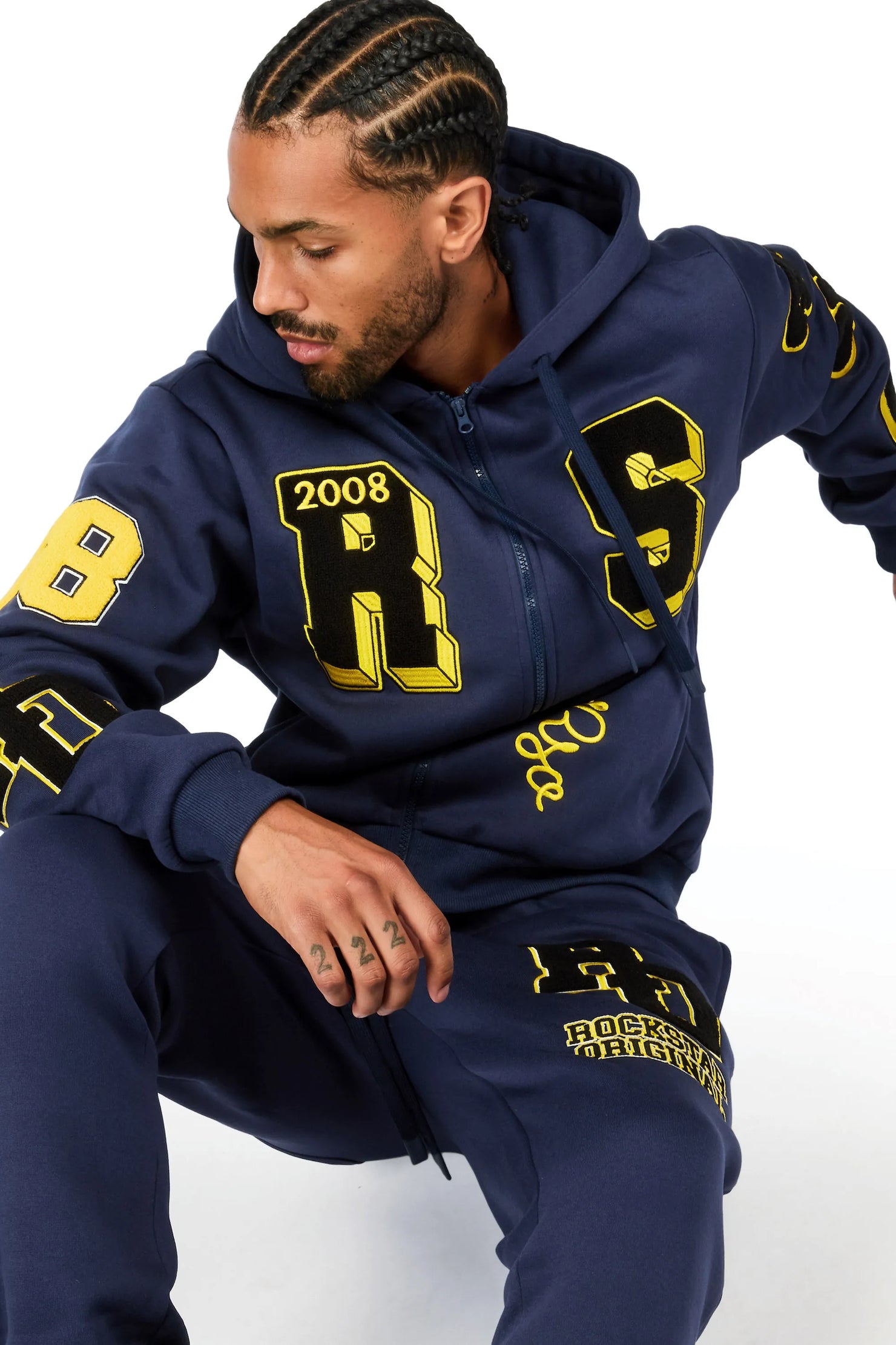 Leslaw Navy Zip Up Hoodie Stacked Track Set