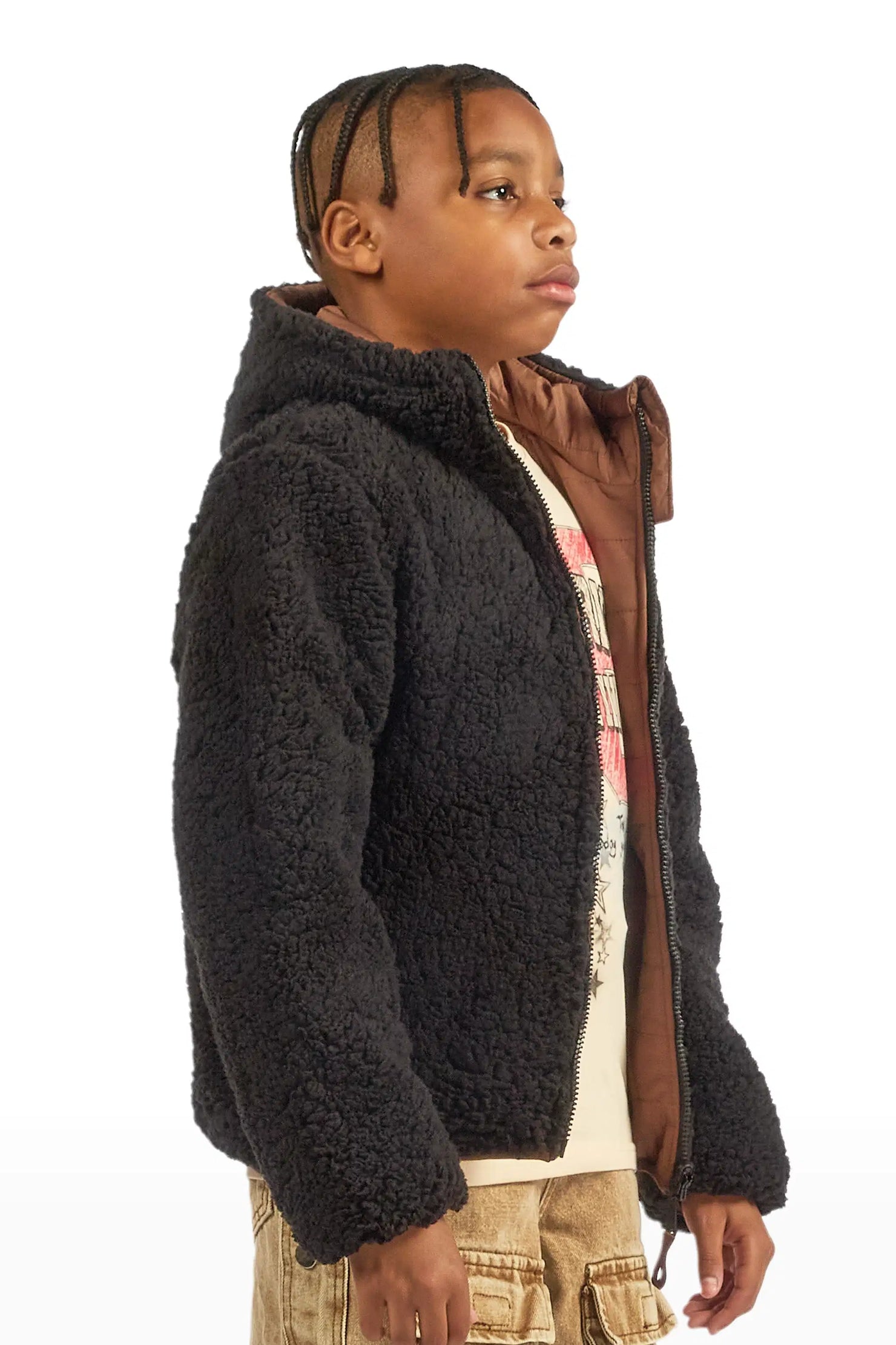 Boys Daegan Brown/Black Reversible Fur Puffer Jacket