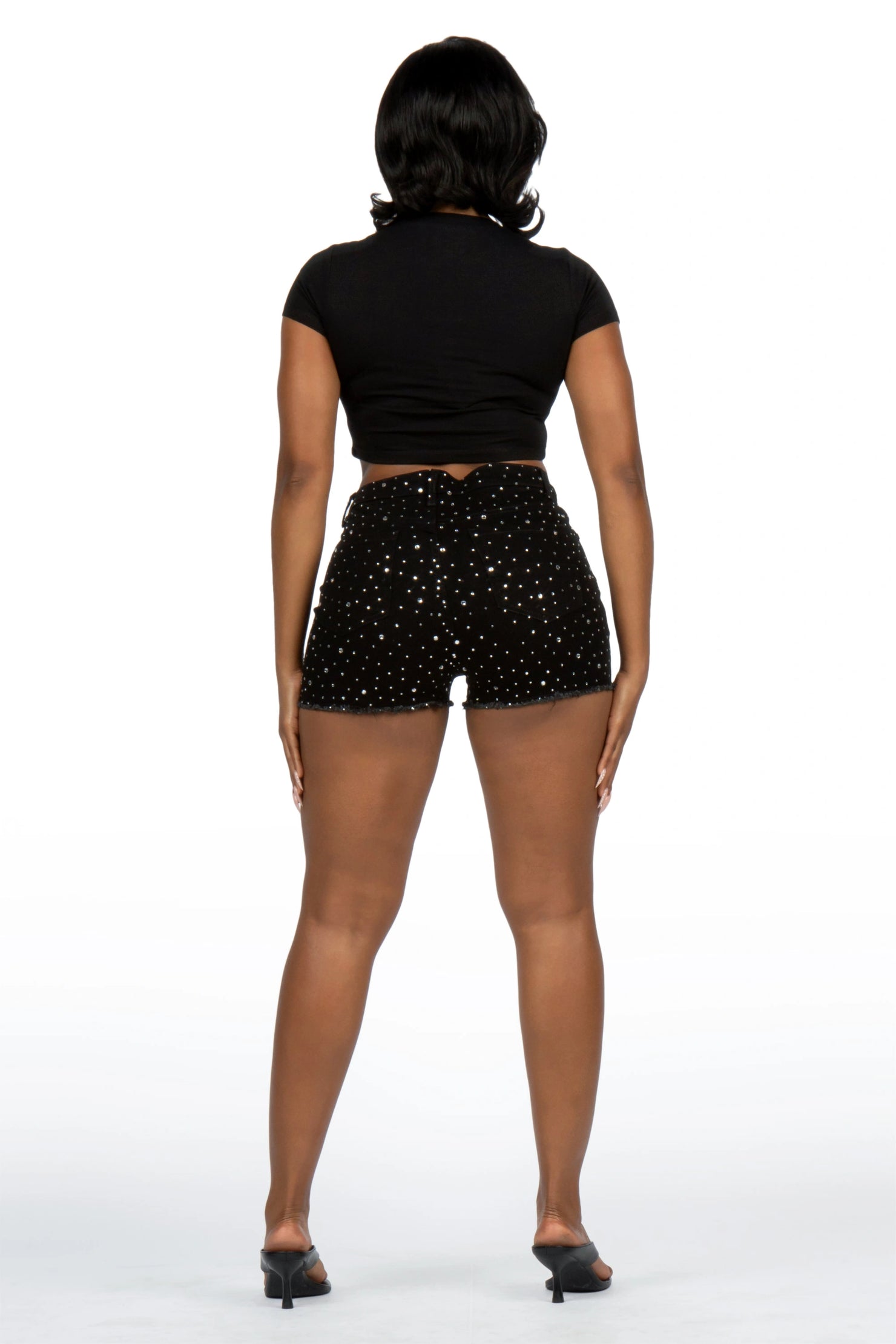 Kelle Black Rhinestone Booty Short